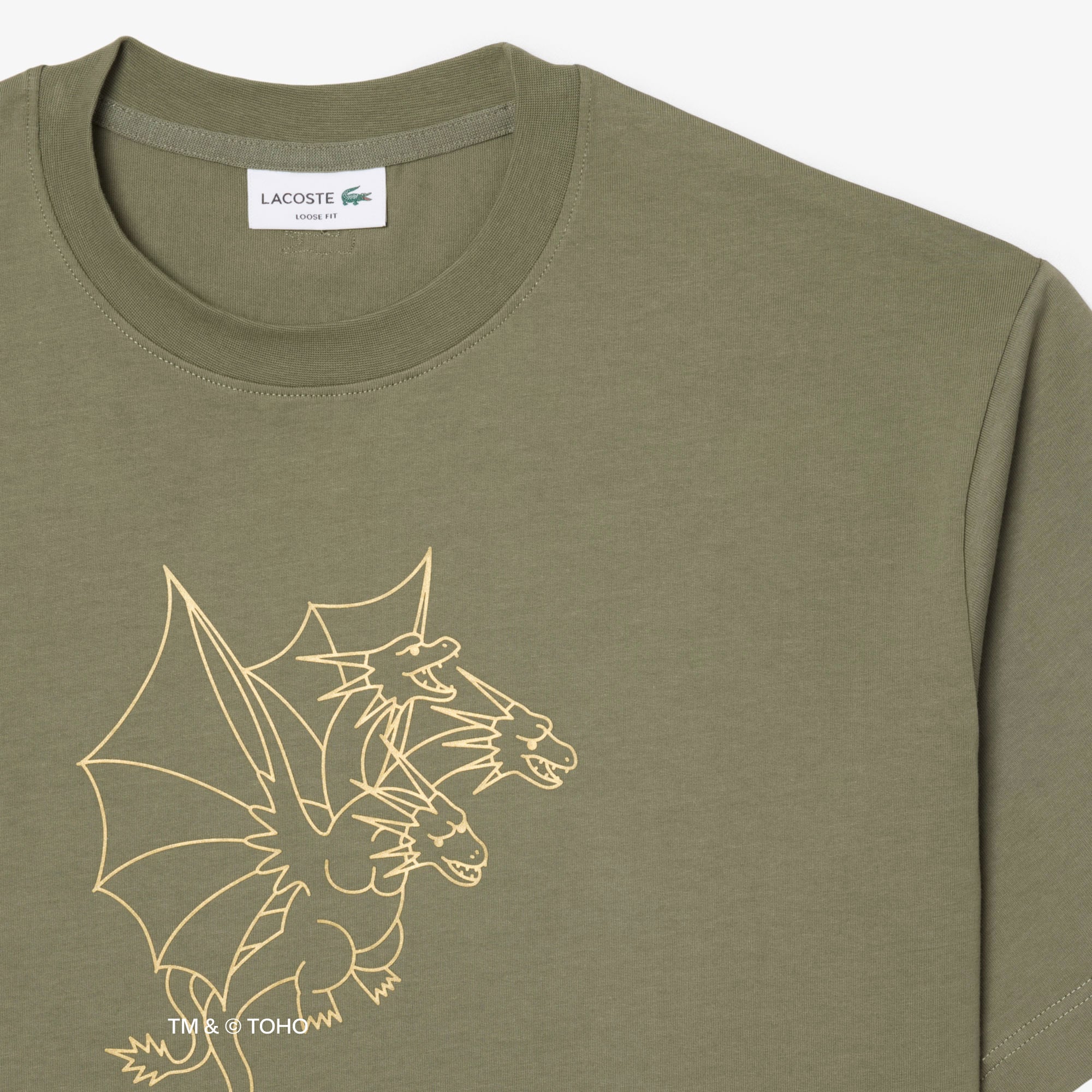 Áo Thun Lacoste x Godzilla Nam Dáng Rộng Chất Liệu Cotton In Hình King Ghidorah