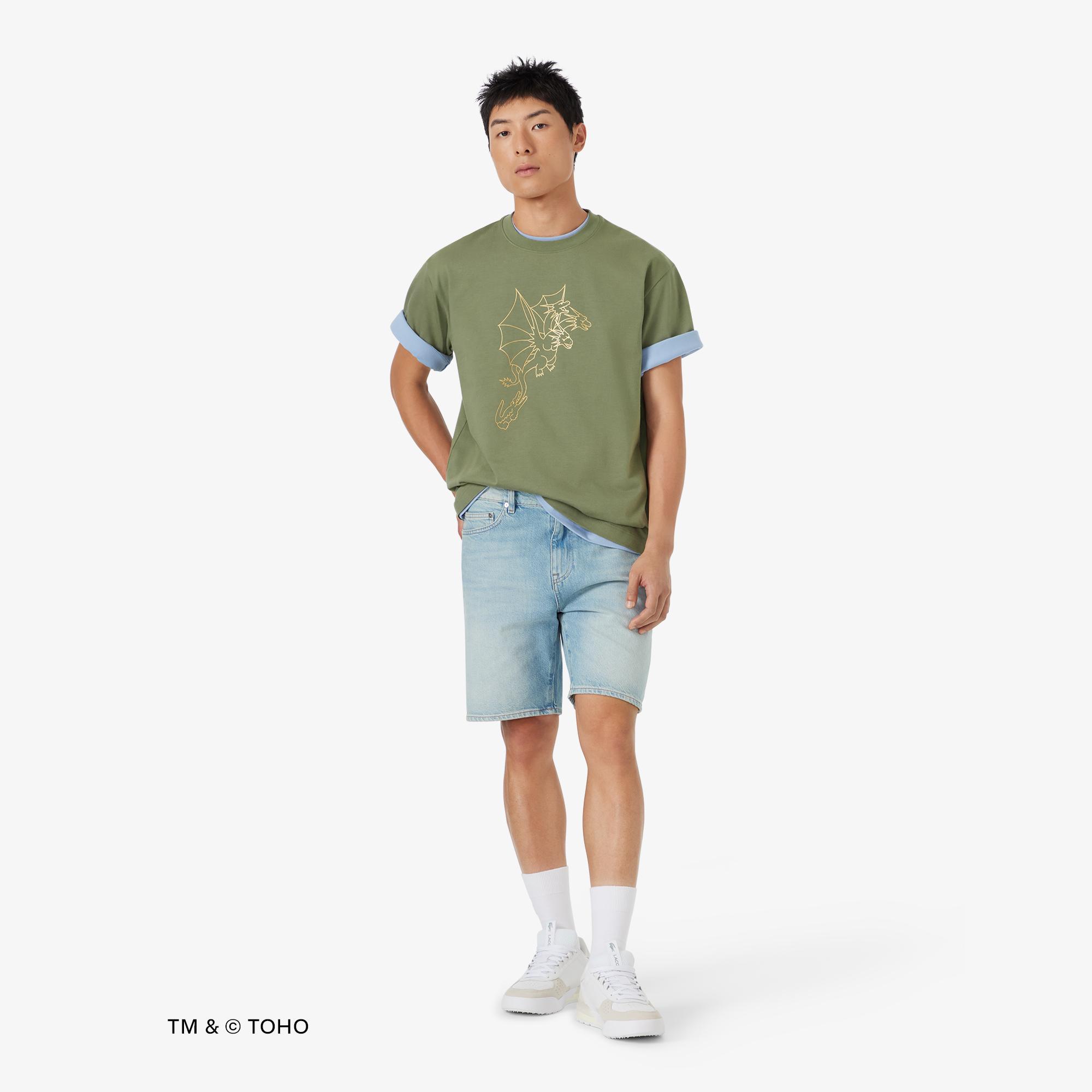 Áo Thun Lacoste x Godzilla Nam Dáng Rộng Chất Liệu Cotton In Hình King Ghidorah