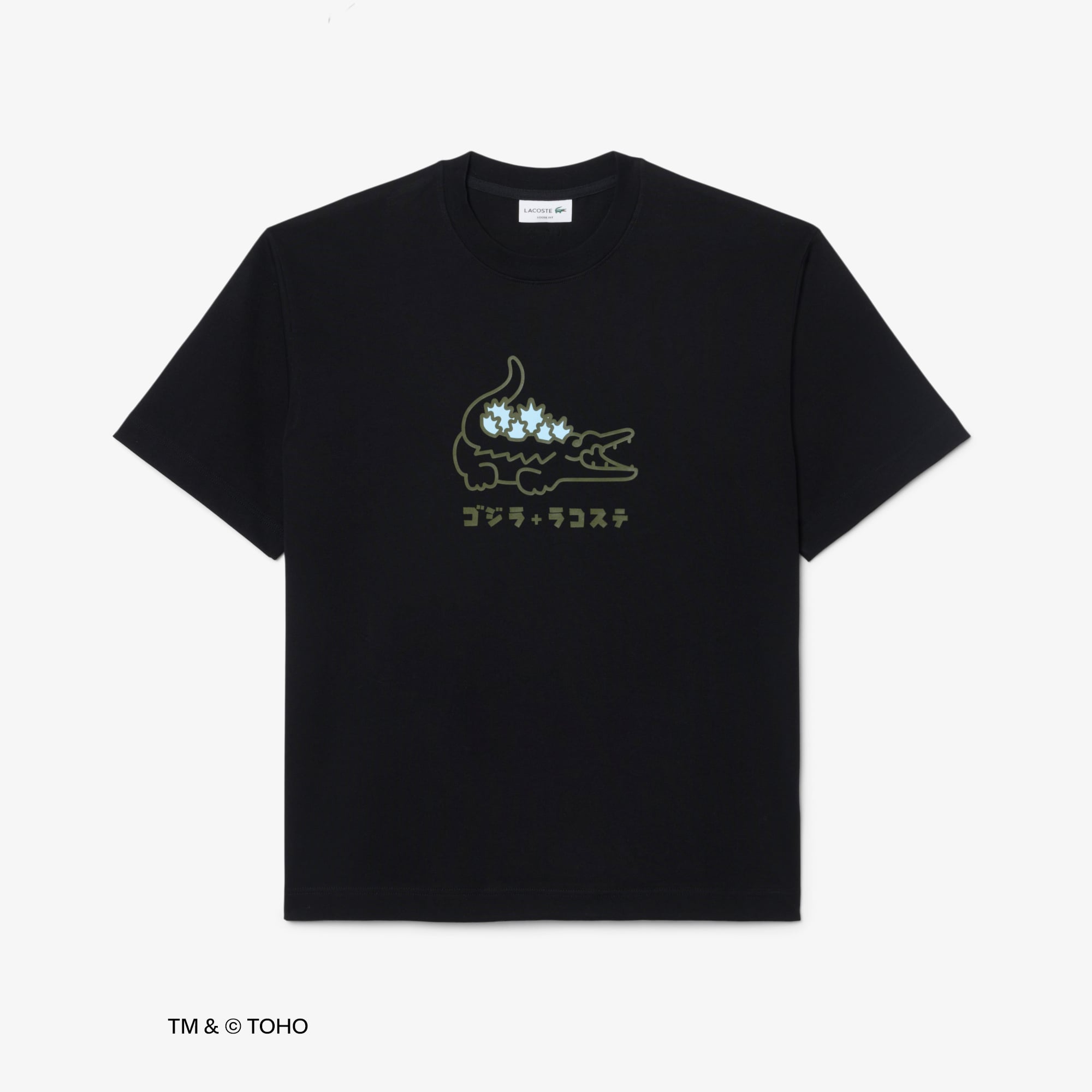 Áo Thun Lacoste x Godzilla Nam Dáng Rộng Chất Liệu Cotton In Hình Logo Cá Sấu