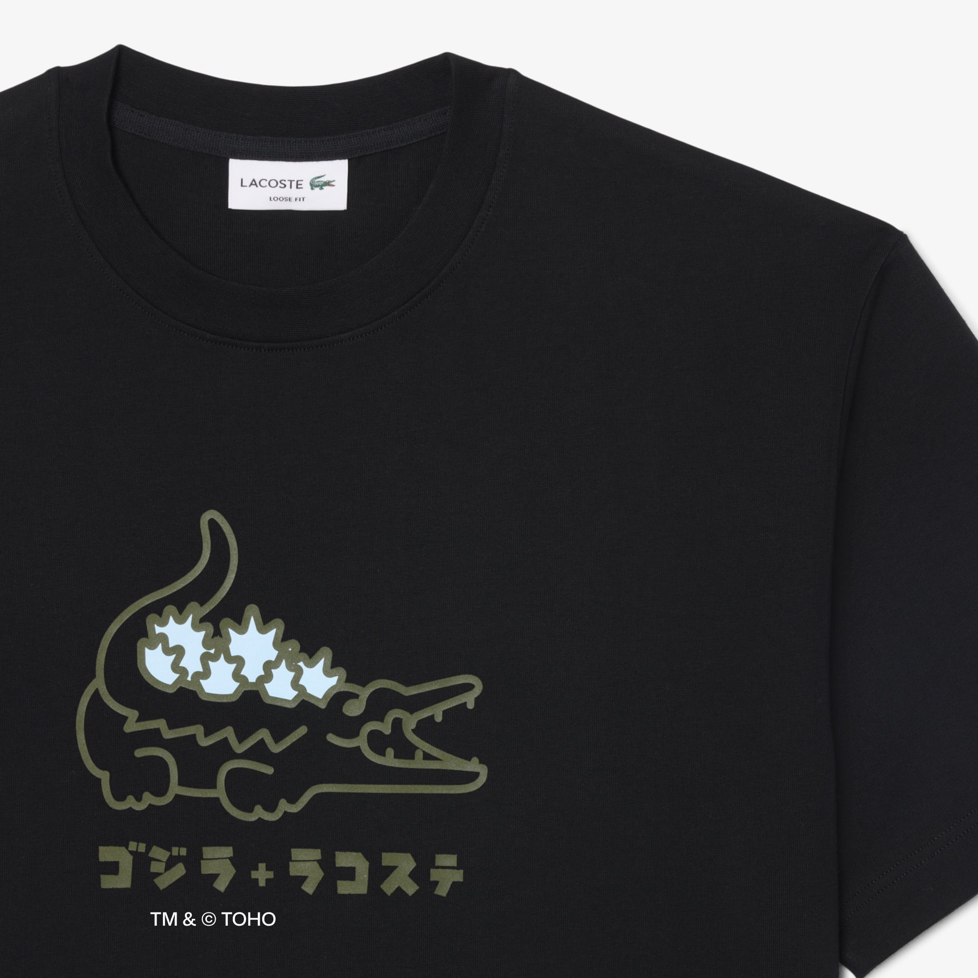 Áo Thun Lacoste x Godzilla Nam Dáng Rộng Chất Liệu Cotton In Hình Logo Cá Sấu