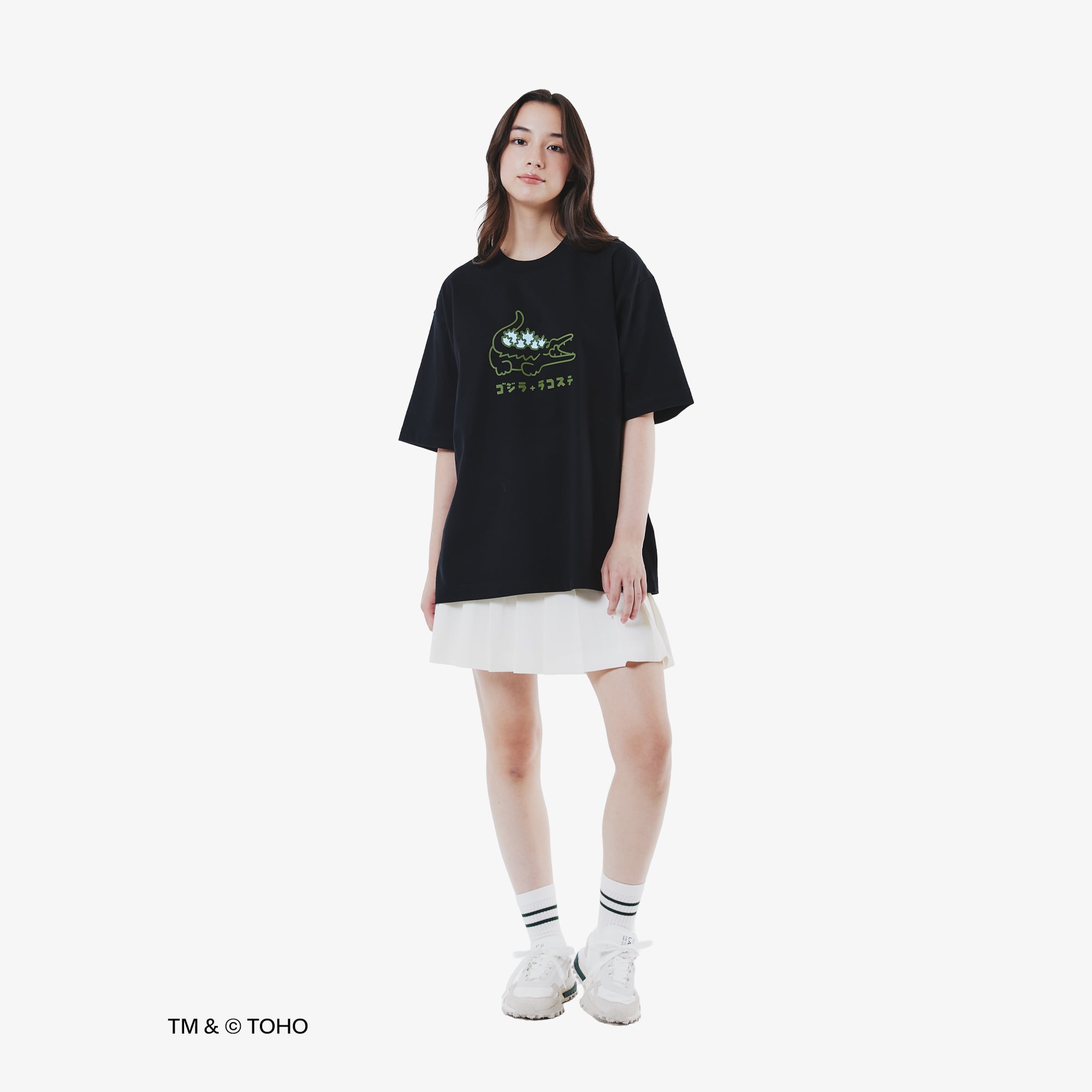 Áo Thun Lacoste x Godzilla Nam Dáng Rộng Chất Liệu Cotton In Hình Logo Cá Sấu