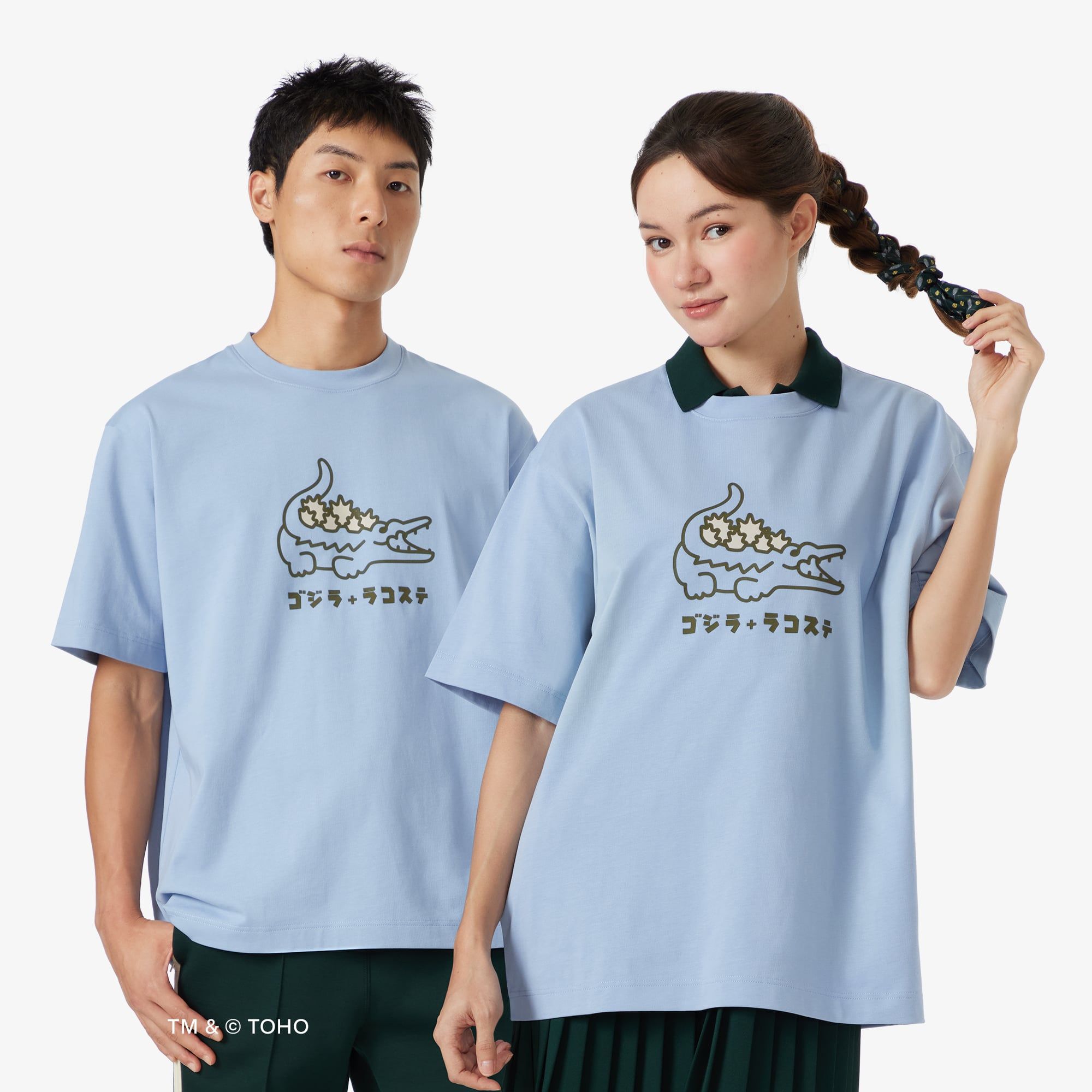 Áo Thun Lacoste x Godzilla Nam Dáng Rộng Chất Liệu Cotton In Hình Logo Cá Sấu