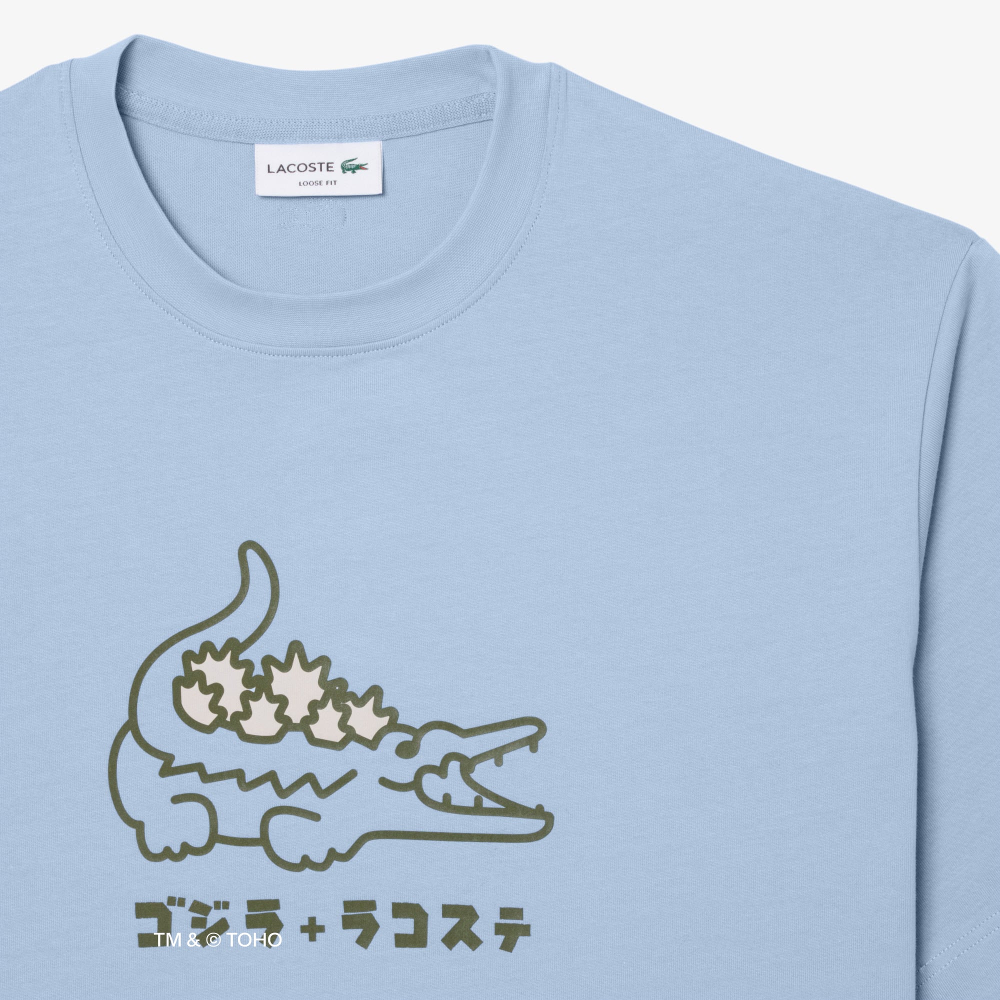 Áo Thun Lacoste x Godzilla Nam Dáng Rộng Chất Liệu Cotton In Hình Logo Cá Sấu