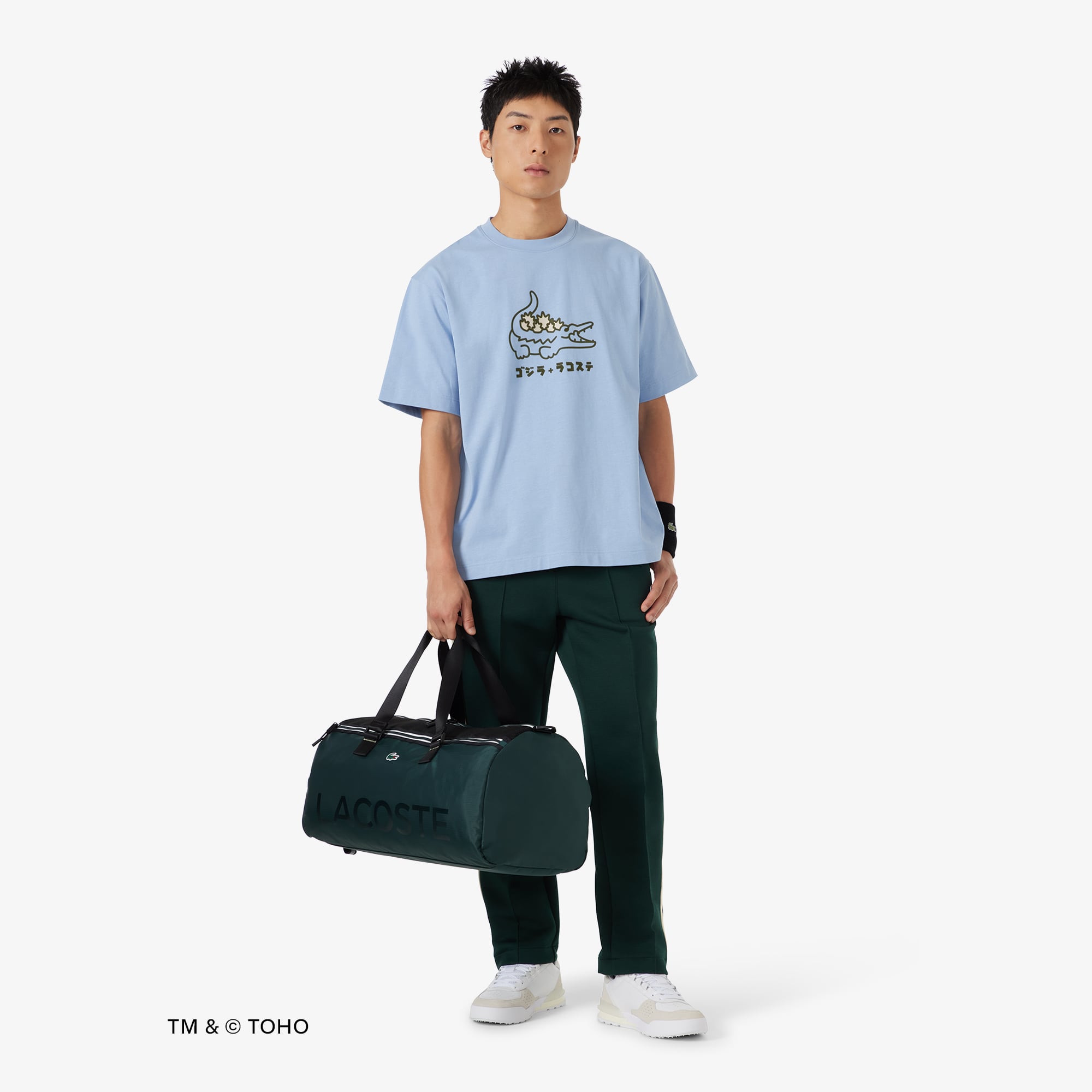Áo Thun Lacoste x Godzilla Nam Dáng Rộng Chất Liệu Cotton In Hình Logo Cá Sấu
