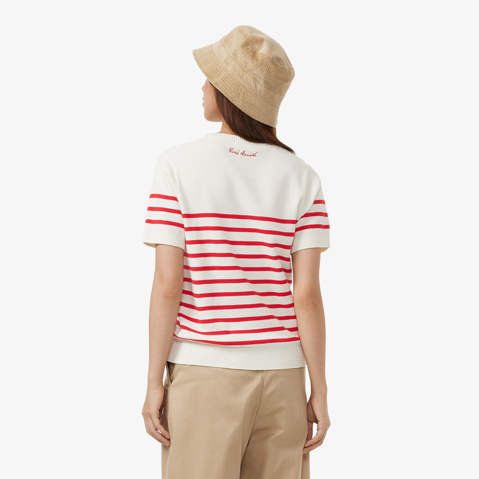 Áo Len Lacoste Nữ Dáng Suông Họa Tiết Sọc Chất Liệu Cotton