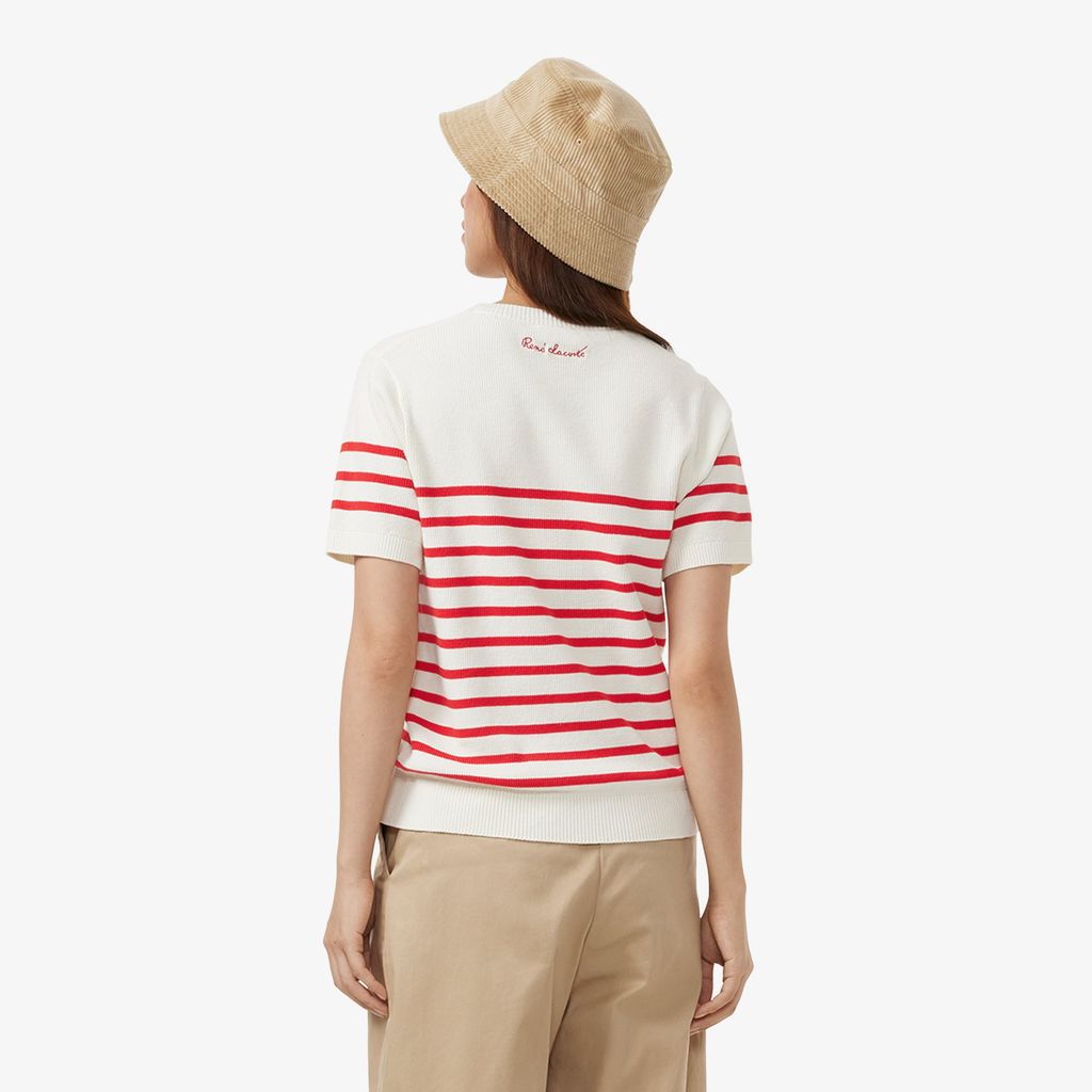 Áo Len Lacoste Nữ Dáng Suông Họa Tiết Sọc Chất Liệu Cotton