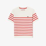 Áo Len Lacoste Nữ Dáng Suông Họa Tiết Sọc Chất Liệu Cotton