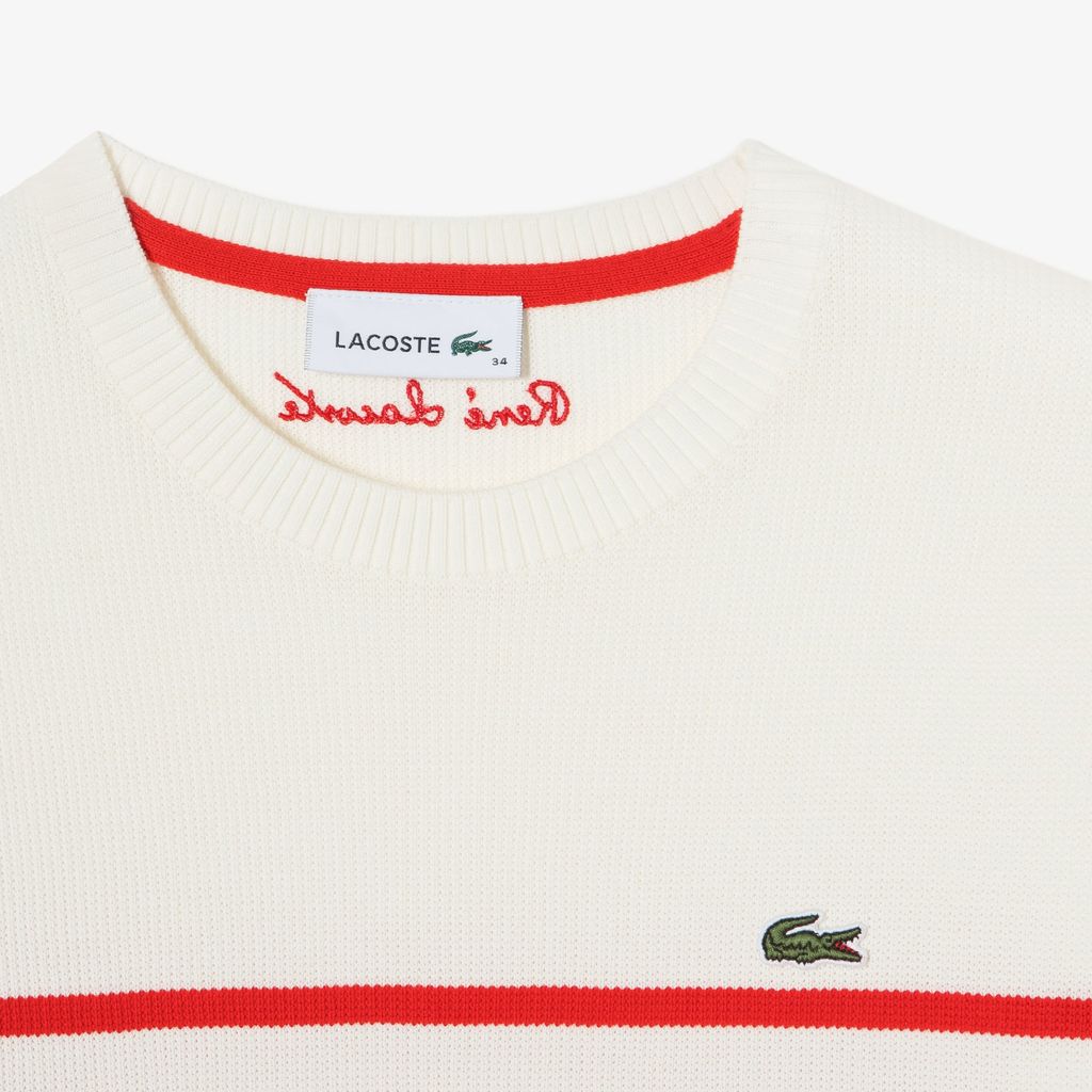 Áo Len Lacoste Nữ Dáng Suông Họa Tiết Sọc Chất Liệu Cotton