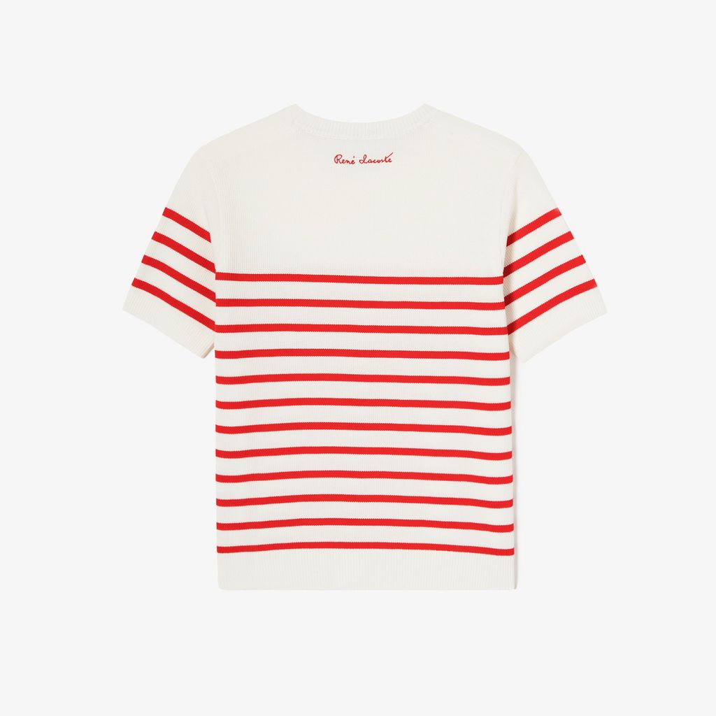 Áo Len Lacoste Nữ Dáng Suông Họa Tiết Sọc Chất Liệu Cotton