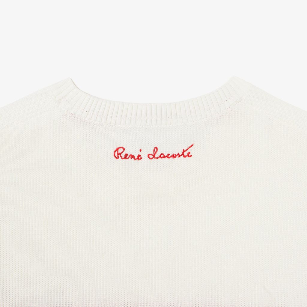 Áo Len Lacoste Nữ Dáng Suông Họa Tiết Sọc Chất Liệu Cotton