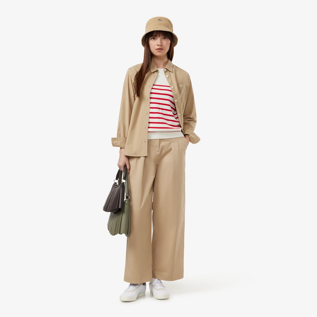 Áo Len Lacoste Nữ Dáng Suông Họa Tiết Sọc Chất Liệu Cotton