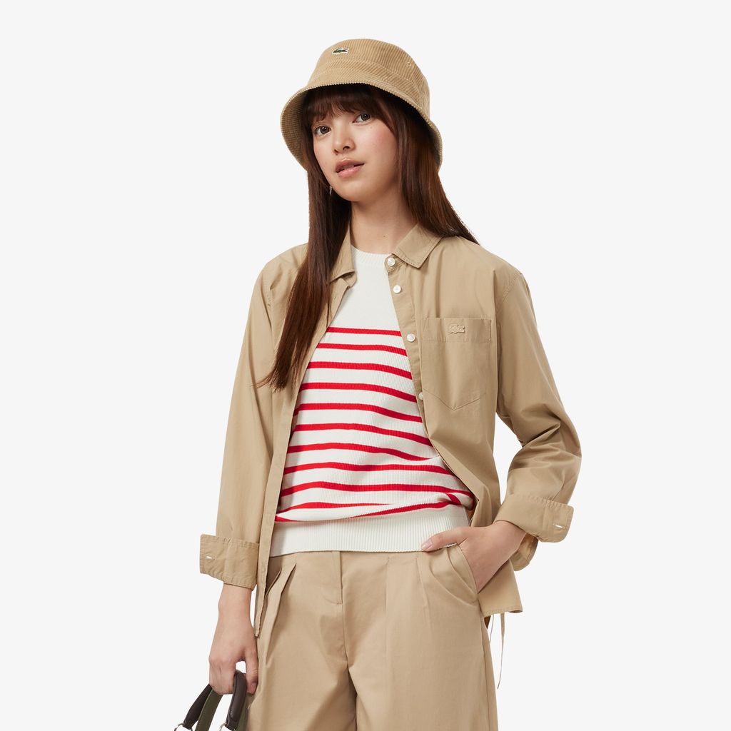 Áo Len Lacoste Nữ Dáng Suông Họa Tiết Sọc Chất Liệu Cotton