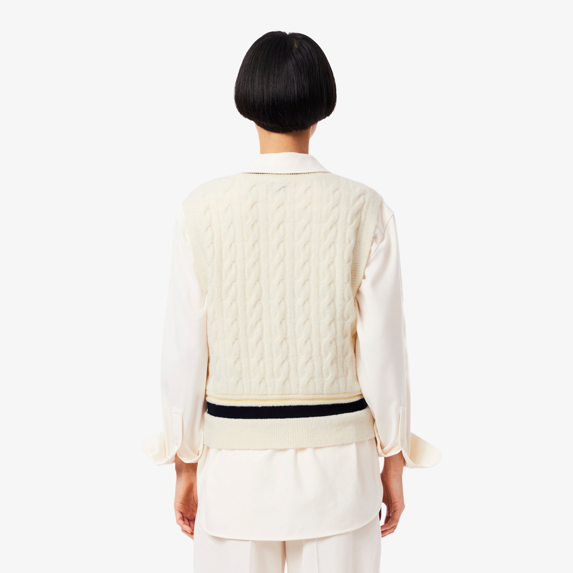 Áo Len Ghi Lê Lacoste Nữ Dáng Cổ Điển Đan Vặn Thừng