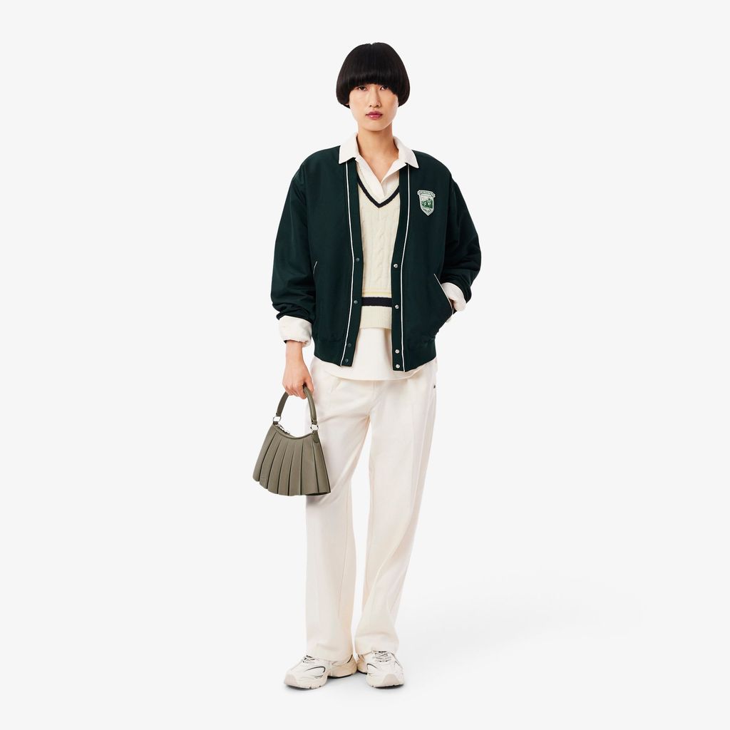 Áo Len Ghi Lê Lacoste Nữ Dáng Cổ Điển Đan Vặn Thừng