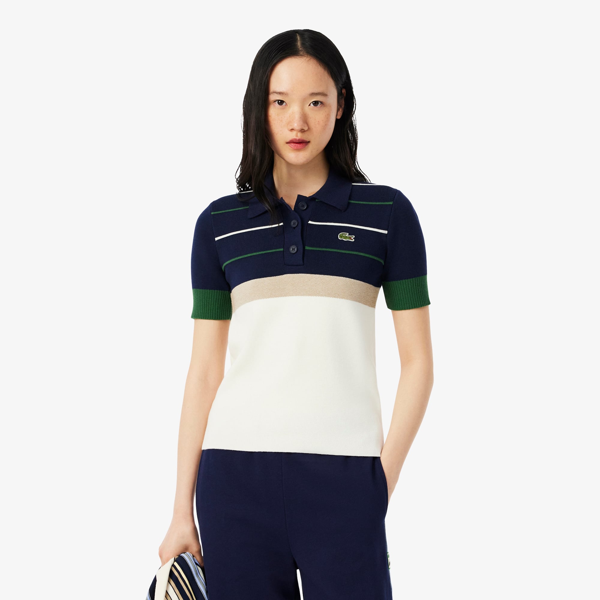 Áo Len Polo Lacoste Nữ Sọc Sản Xuất Tại Pháp