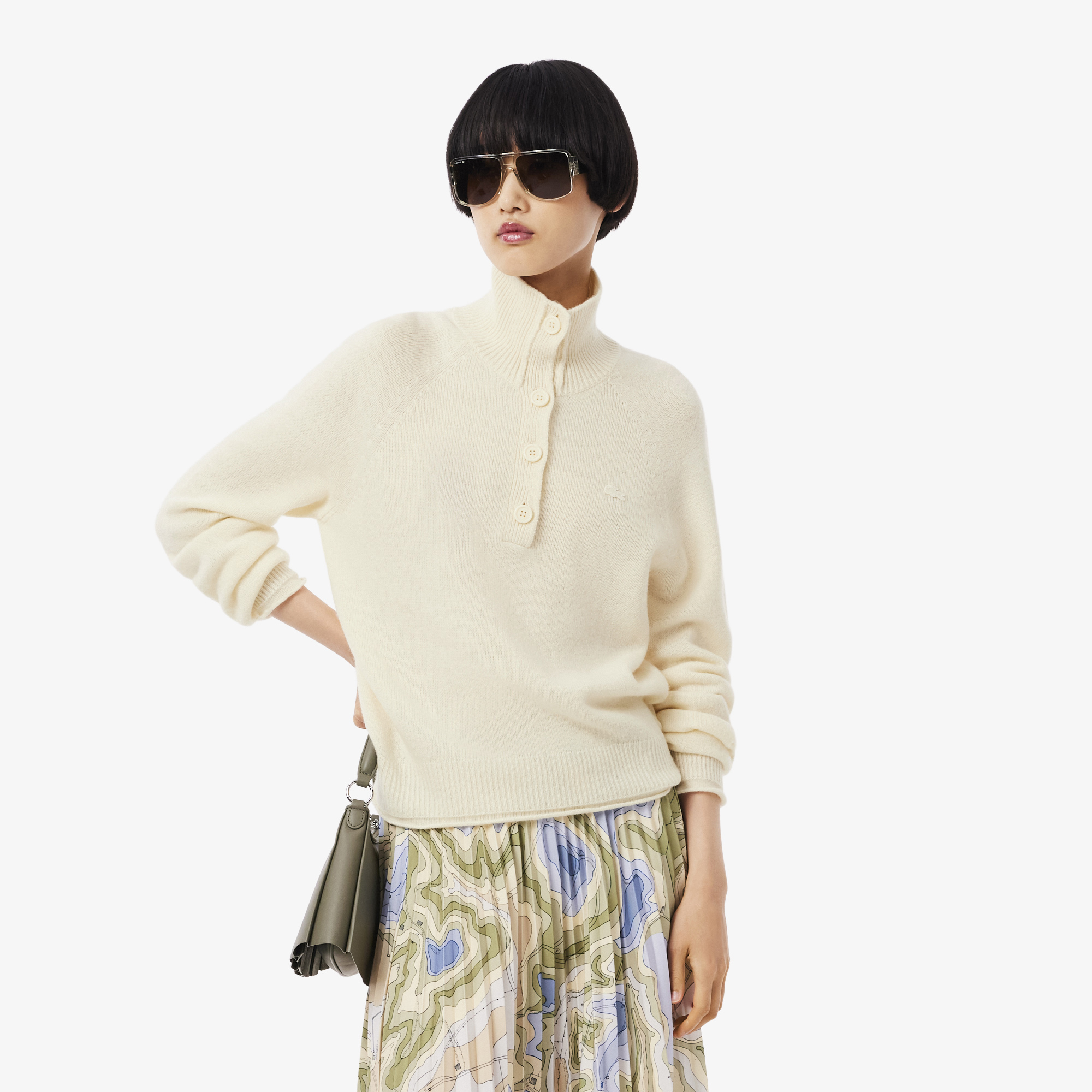 Áo Len Lacoste Nữ Dáng Cổ Điển Cổ Cao Chất Liệu Len