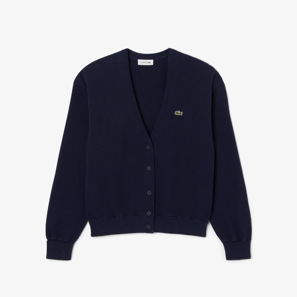 Áo Cardigan Lacoste Nữ Chất Liệu Cotton Cổ Chữ V Họa Tiết Rêu