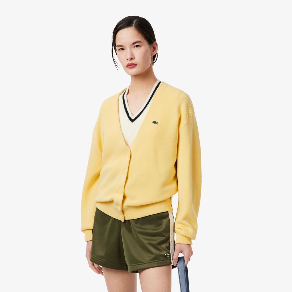 Áo Cardigan Lacoste Nữ Chất Liệu Cotton Cổ Chữ V Họa Tiết Rêu