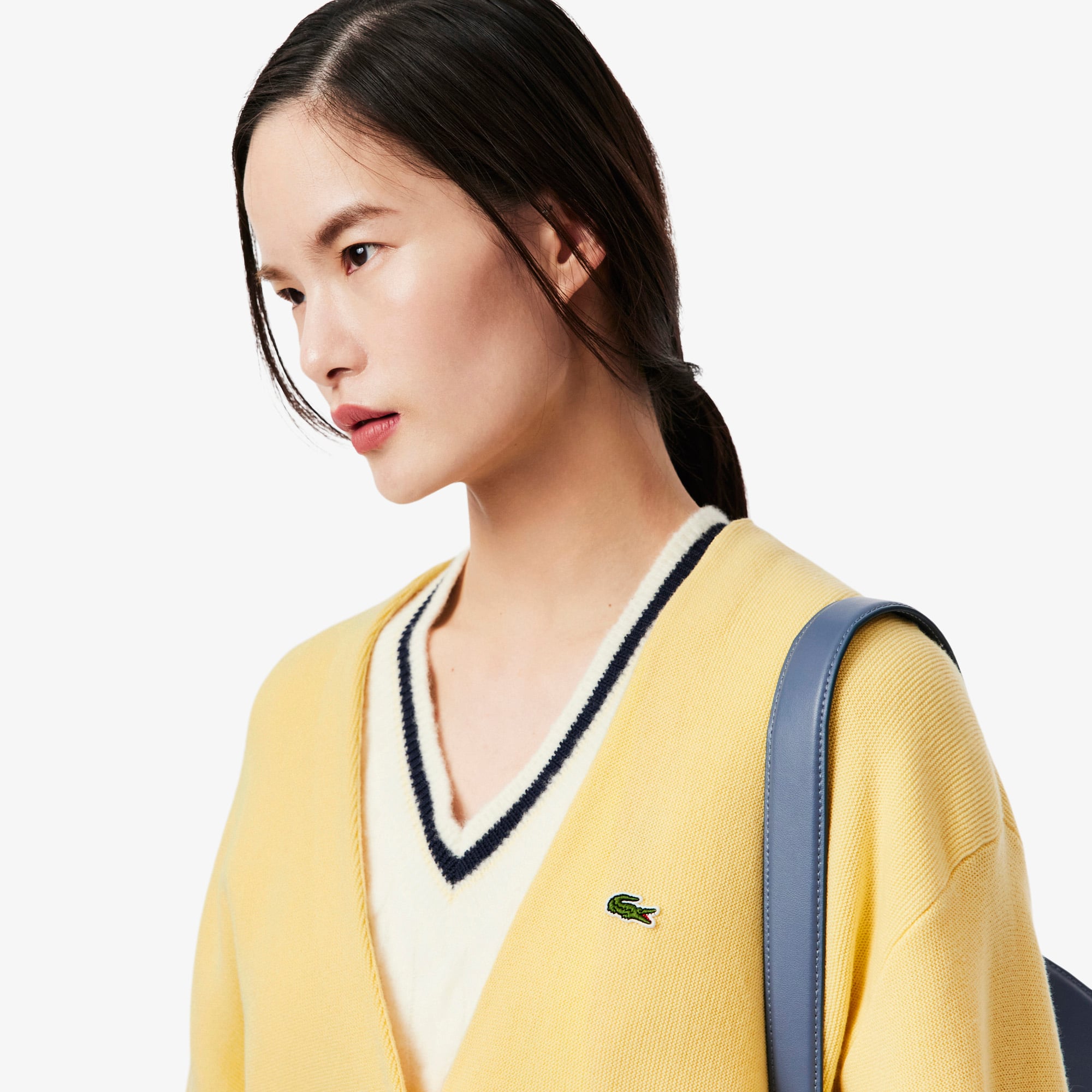 Áo Cardigan Lacoste Nữ Chất Liệu Cotton Cổ Chữ V Họa Tiết Rêu