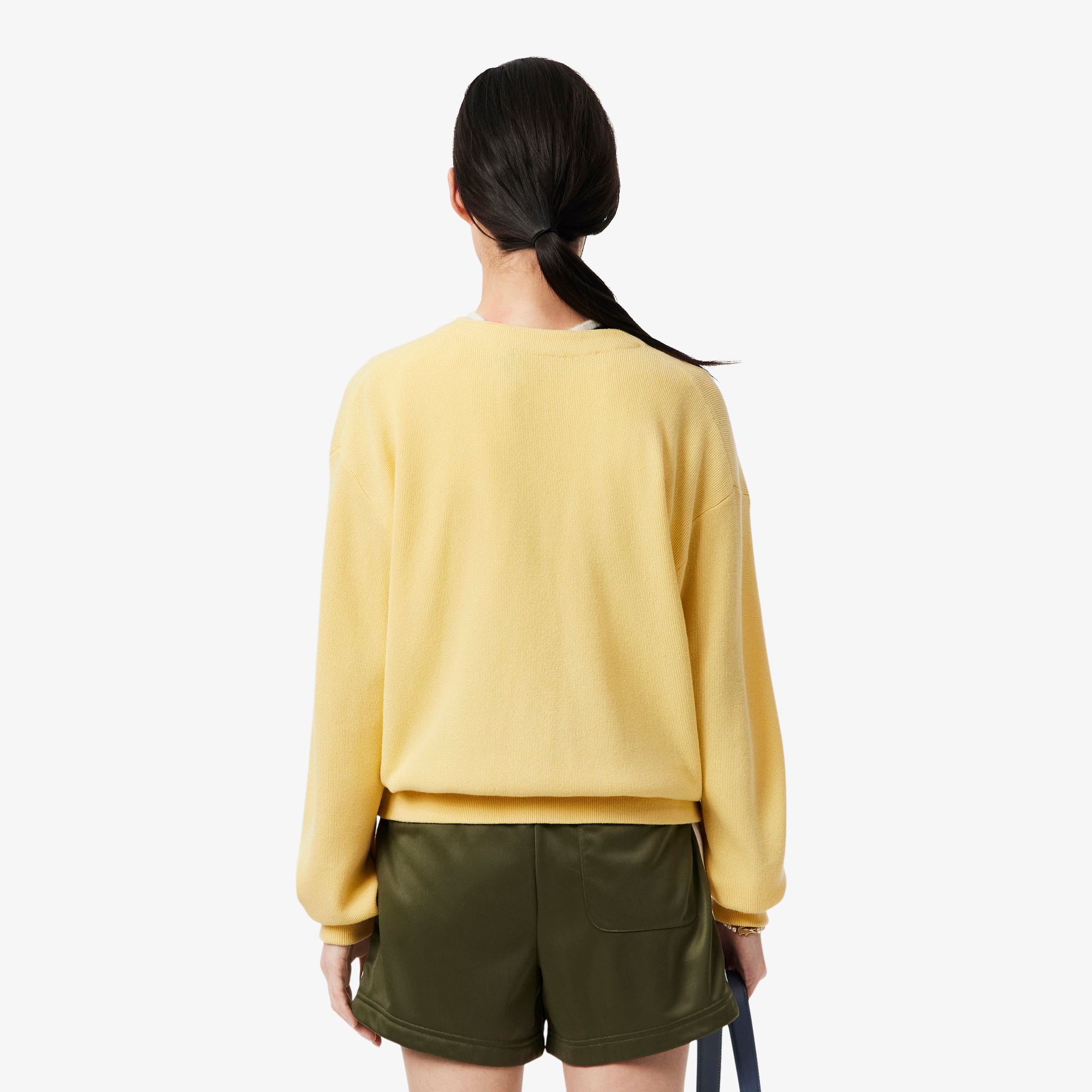 Áo Cardigan Lacoste Nữ Chất Liệu Cotton Cổ Chữ V Họa Tiết Rêu