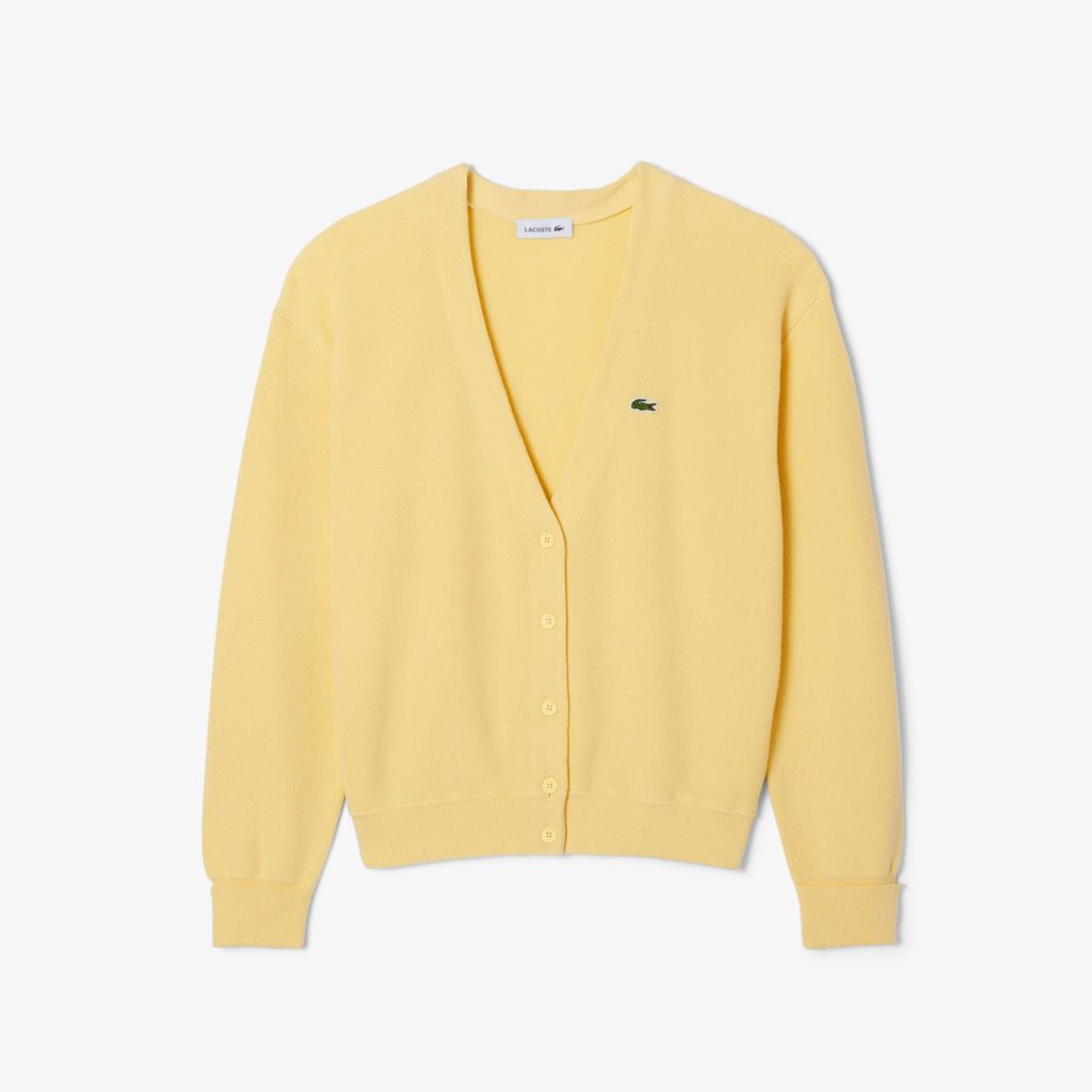 Áo Cardigan Lacoste Nữ Chất Liệu Cotton Cổ Chữ V Họa Tiết Rêu