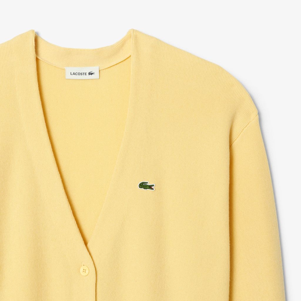Áo Cardigan Lacoste Nữ Chất Liệu Cotton Cổ Chữ V Họa Tiết Rêu