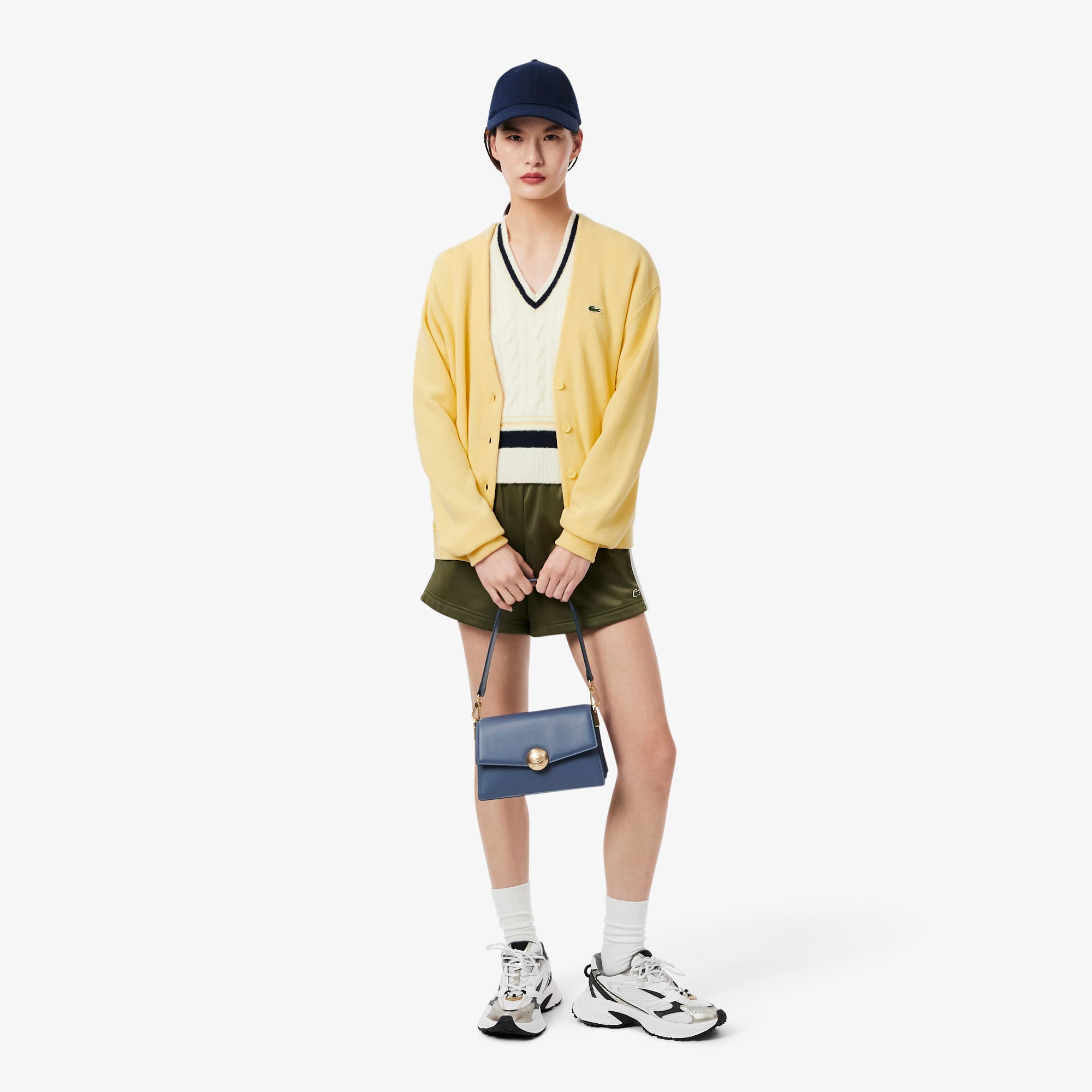 Áo Cardigan Lacoste Nữ Chất Liệu Cotton Cổ Chữ V Họa Tiết Rêu