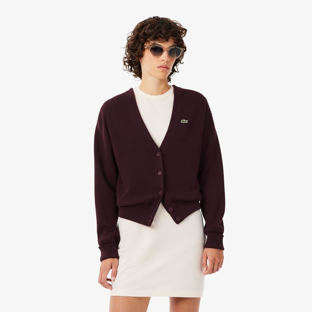 Áo Cardigan Lacoste Nữ Chất Liệu Cotton Cổ Chữ V Họa Tiết Rêu