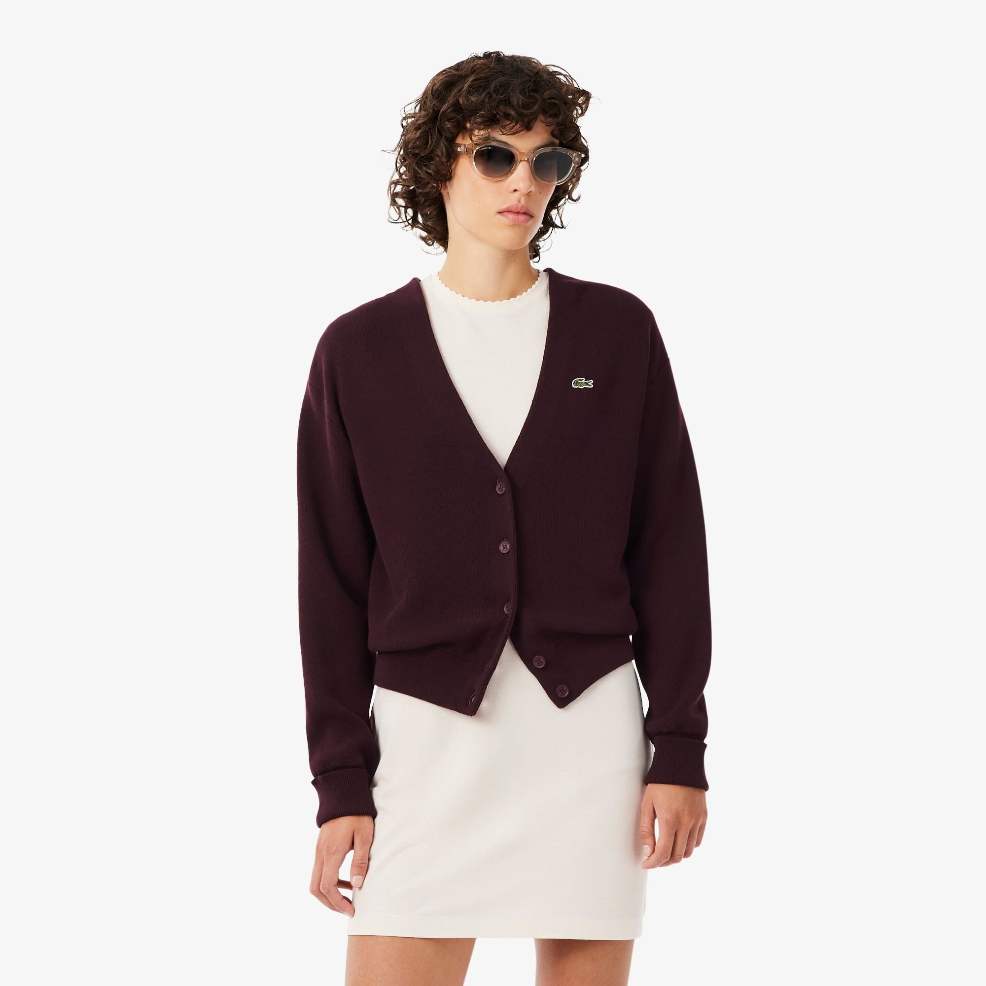Áo Cardigan Lacoste Nữ Chất Liệu Cotton Cổ Chữ V Họa Tiết Rêu