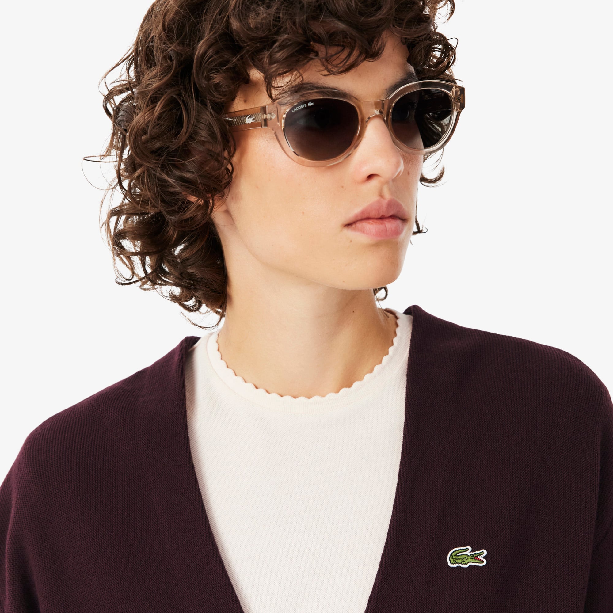 Áo Cardigan Lacoste Nữ Chất Liệu Cotton Cổ Chữ V Họa Tiết Rêu