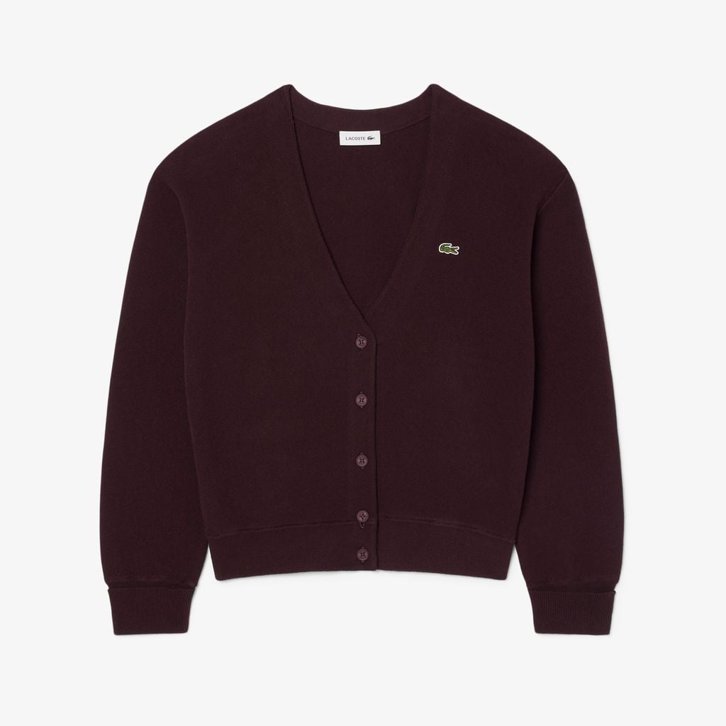 Áo Cardigan Lacoste Nữ Chất Liệu Cotton Cổ Chữ V Họa Tiết Rêu