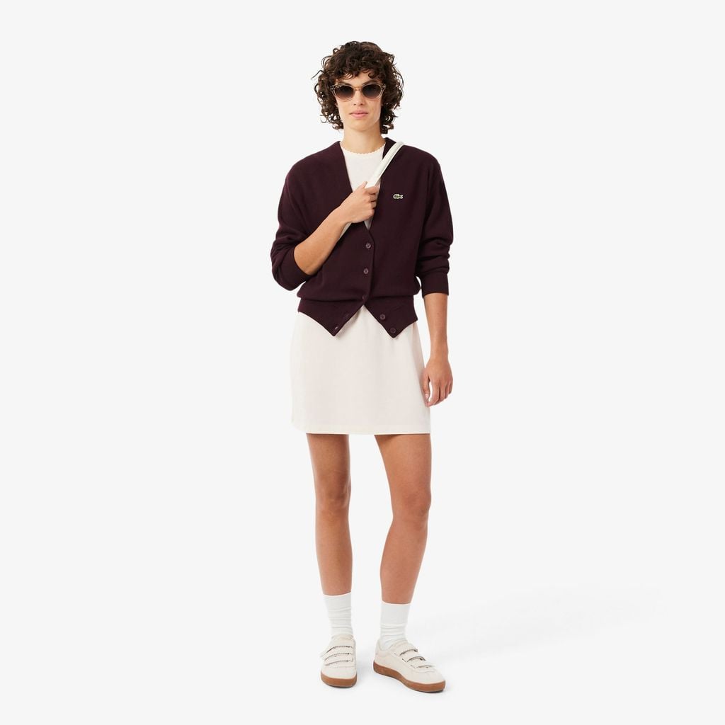 Áo Cardigan Lacoste Nữ Chất Liệu Cotton Cổ Chữ V Họa Tiết Rêu