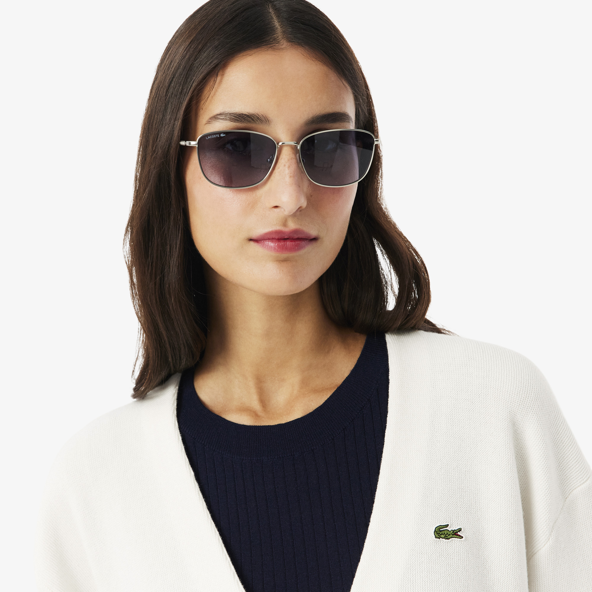 Áo Cardigan Lacoste Nữ Chất Liệu Cotton Cổ Chữ V Họa Tiết Rêu