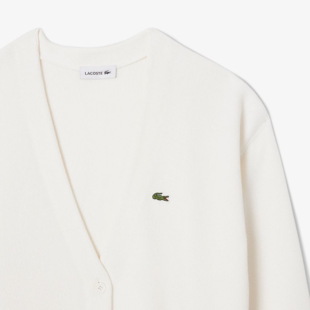 Áo Cardigan Lacoste Nữ Chất Liệu Cotton Cổ Chữ V Họa Tiết Rêu