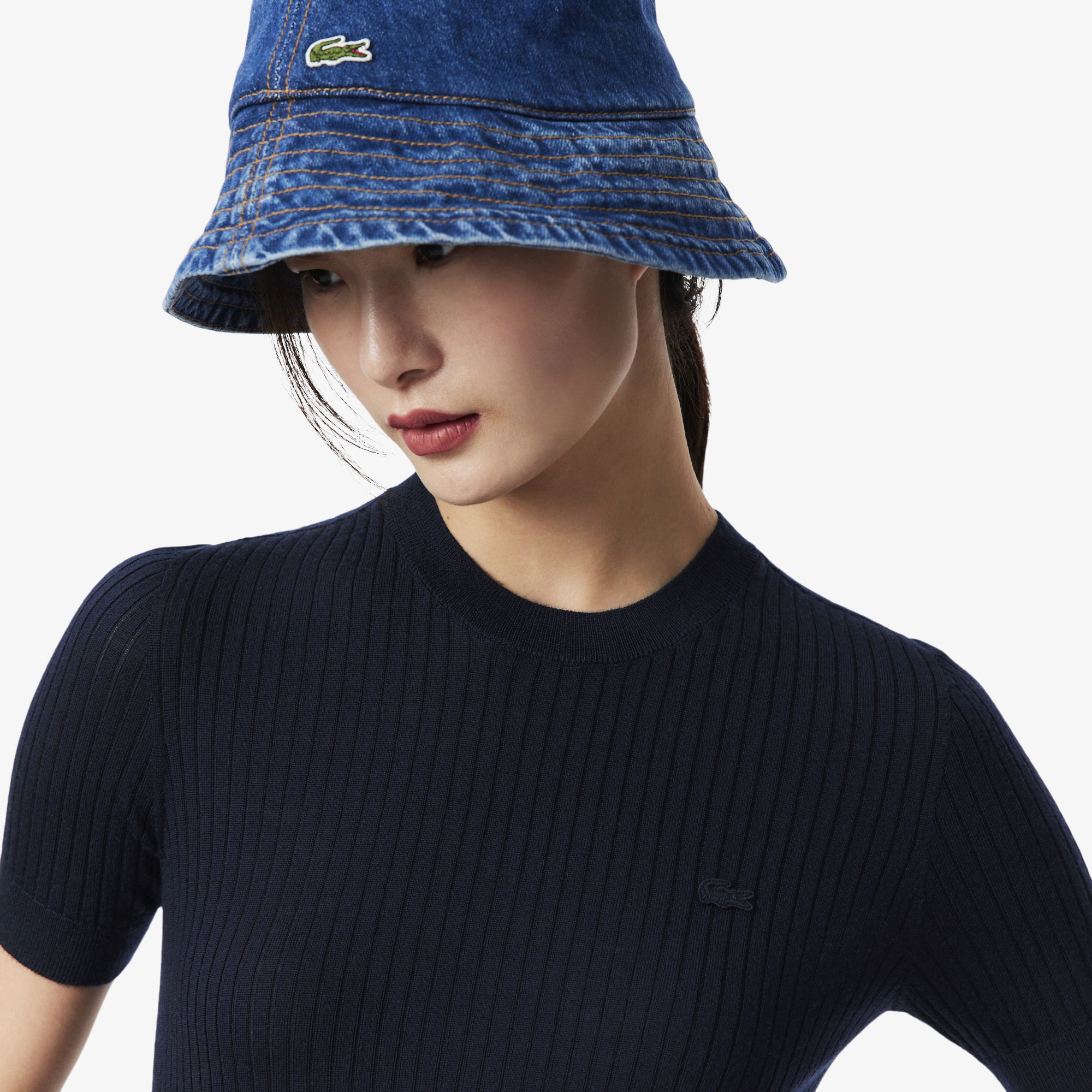 Áo Len Lacoste Nữ Dệt Kim Gân Merino Tay Ngắn