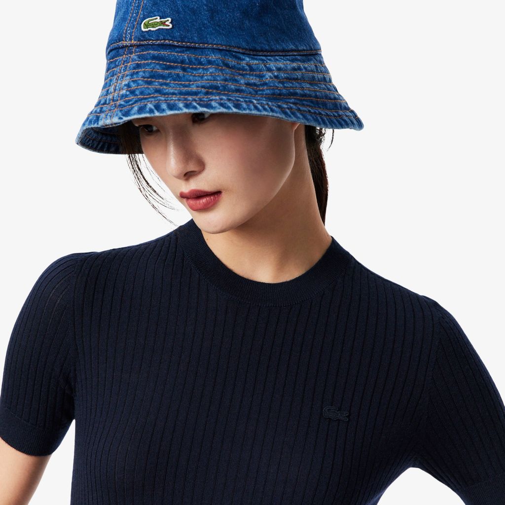 Áo Len Lacoste Nữ Dệt Kim Gân Merino Tay Ngắn