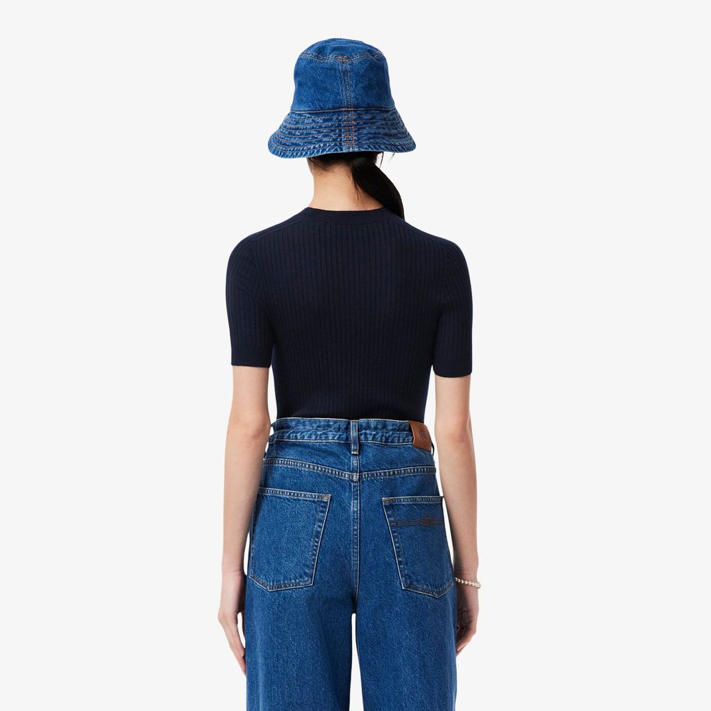 Áo Len Lacoste Nữ Dệt Kim Gân Merino Tay Ngắn