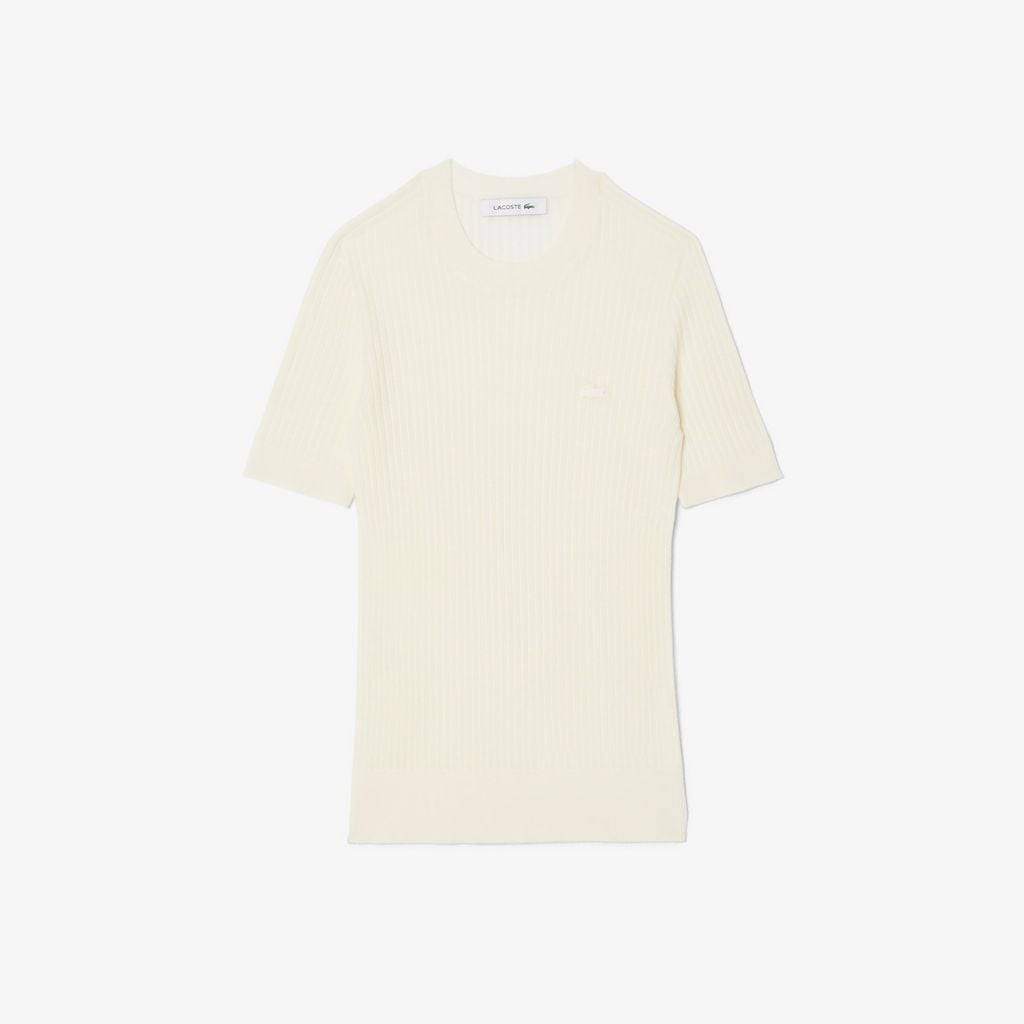 Áo Len Lacoste Nữ Dệt Kim Gân Merino Tay Ngắn