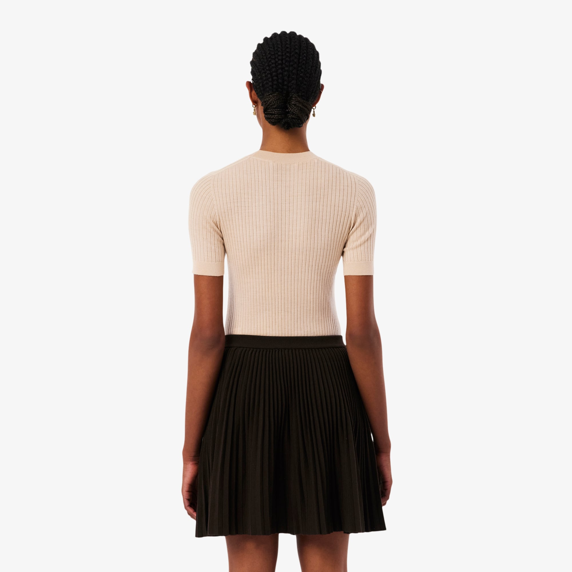 Áo Len Lacoste Nữ Dệt Kim Gân Merino Tay Ngắn