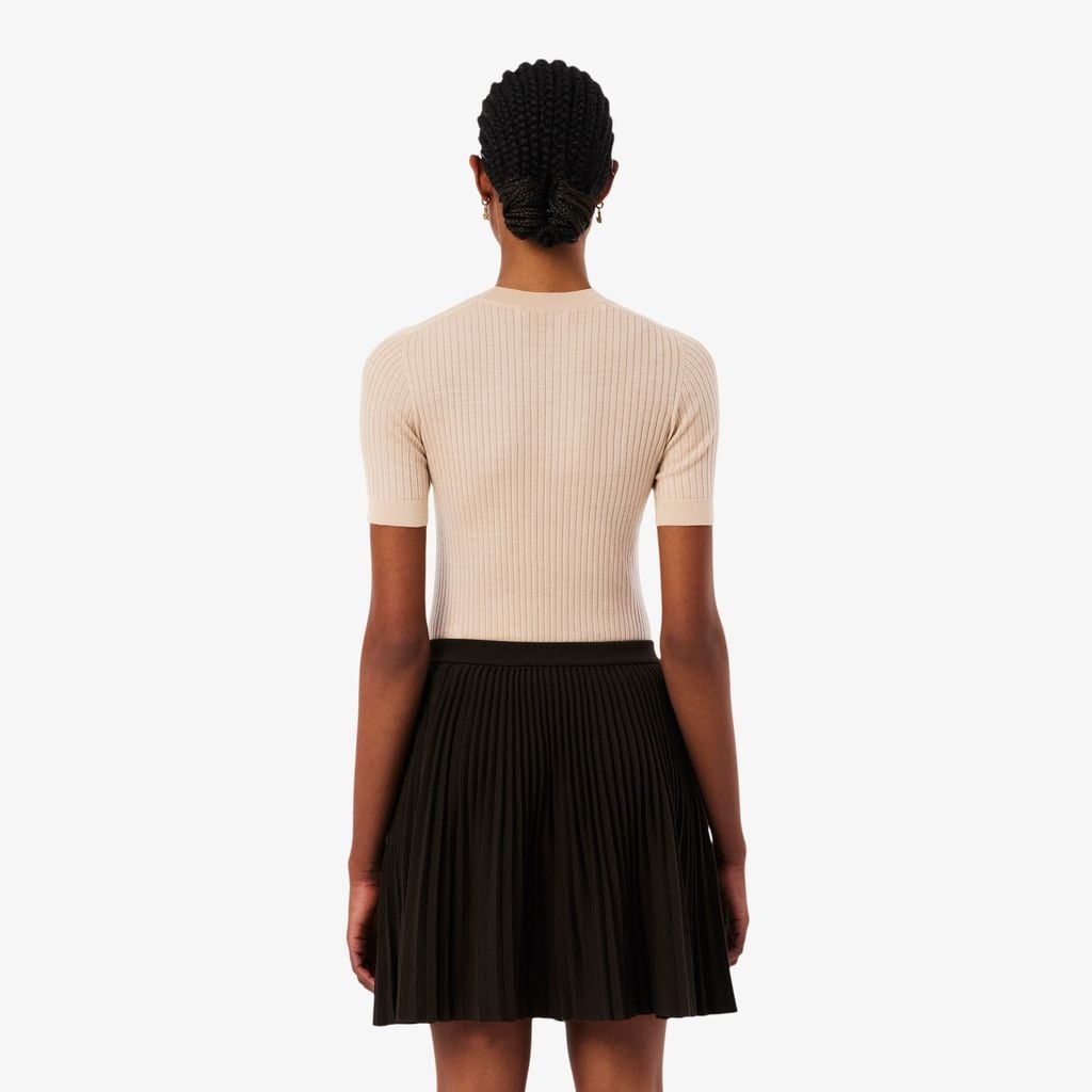 Áo Len Lacoste Nữ Dệt Kim Gân Merino Tay Ngắn