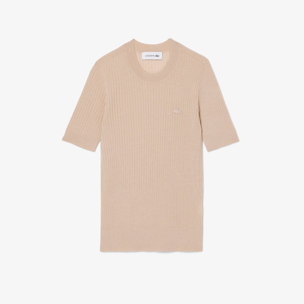Áo Len Lacoste Nữ Dệt Kim Gân Merino Tay Ngắn