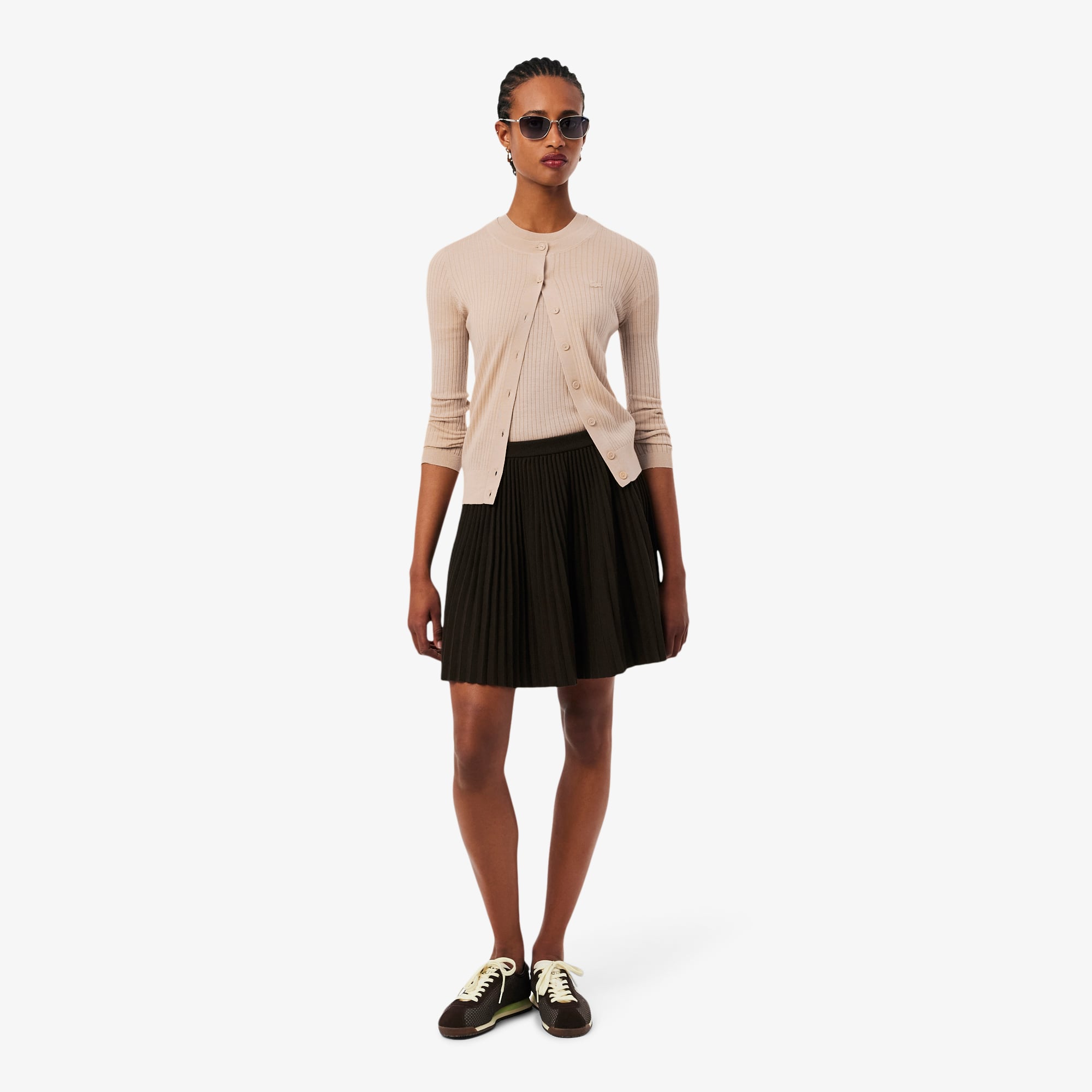 Áo Len Lacoste Nữ Dệt Kim Gân Merino Tay Ngắn