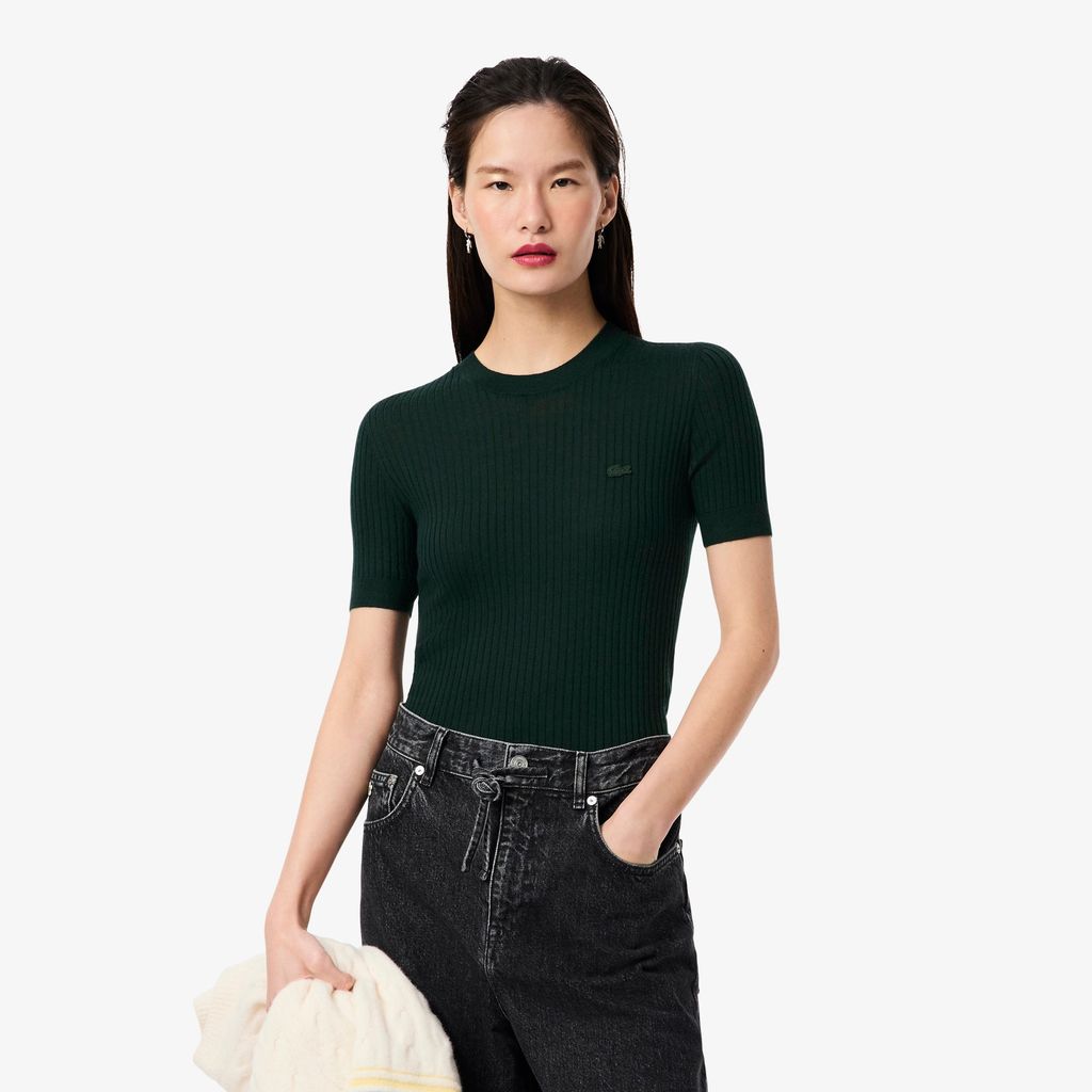 Áo Len Lacoste Nữ Dệt Kim Gân Merino Tay Ngắn