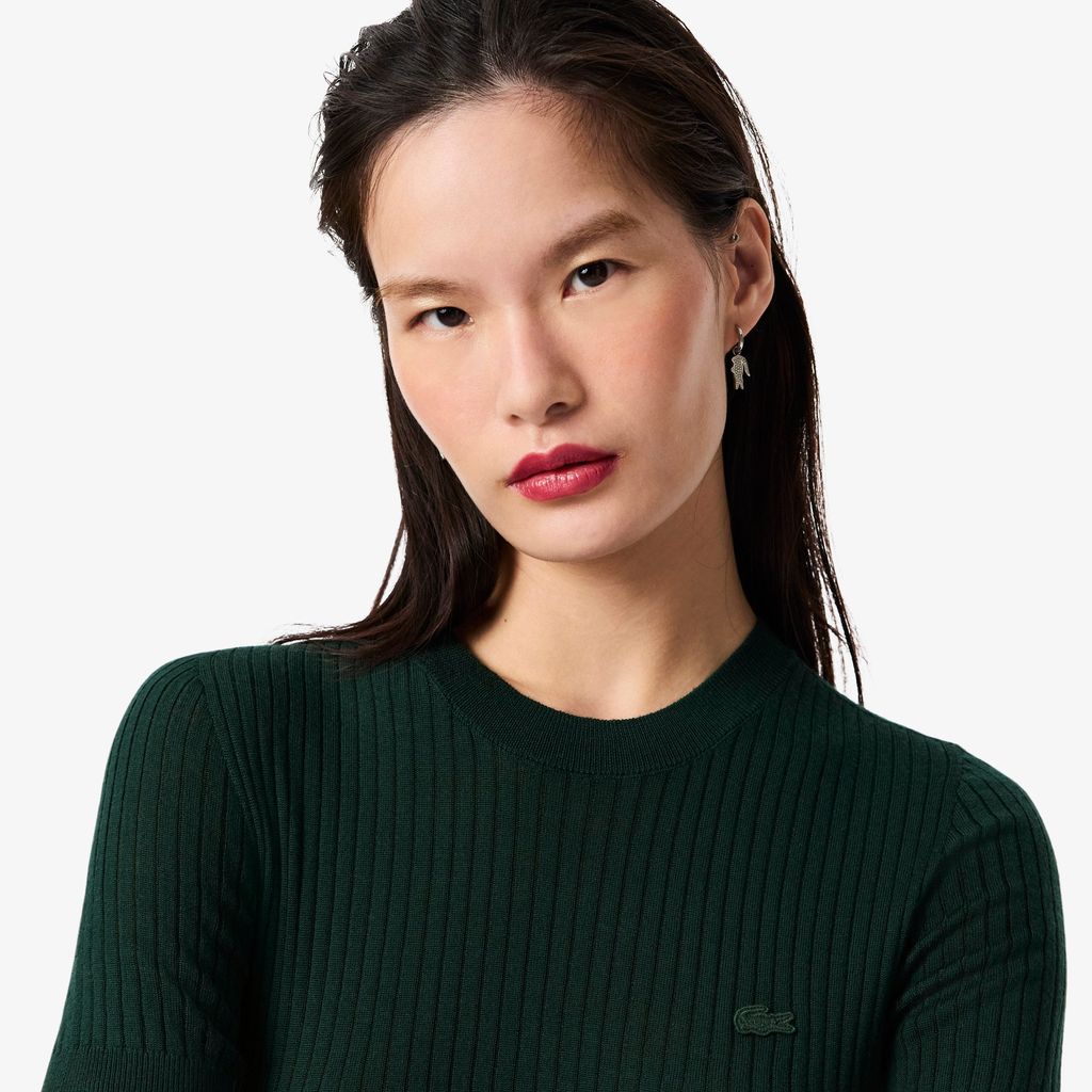 Áo Len Lacoste Nữ Dệt Kim Gân Merino Tay Ngắn