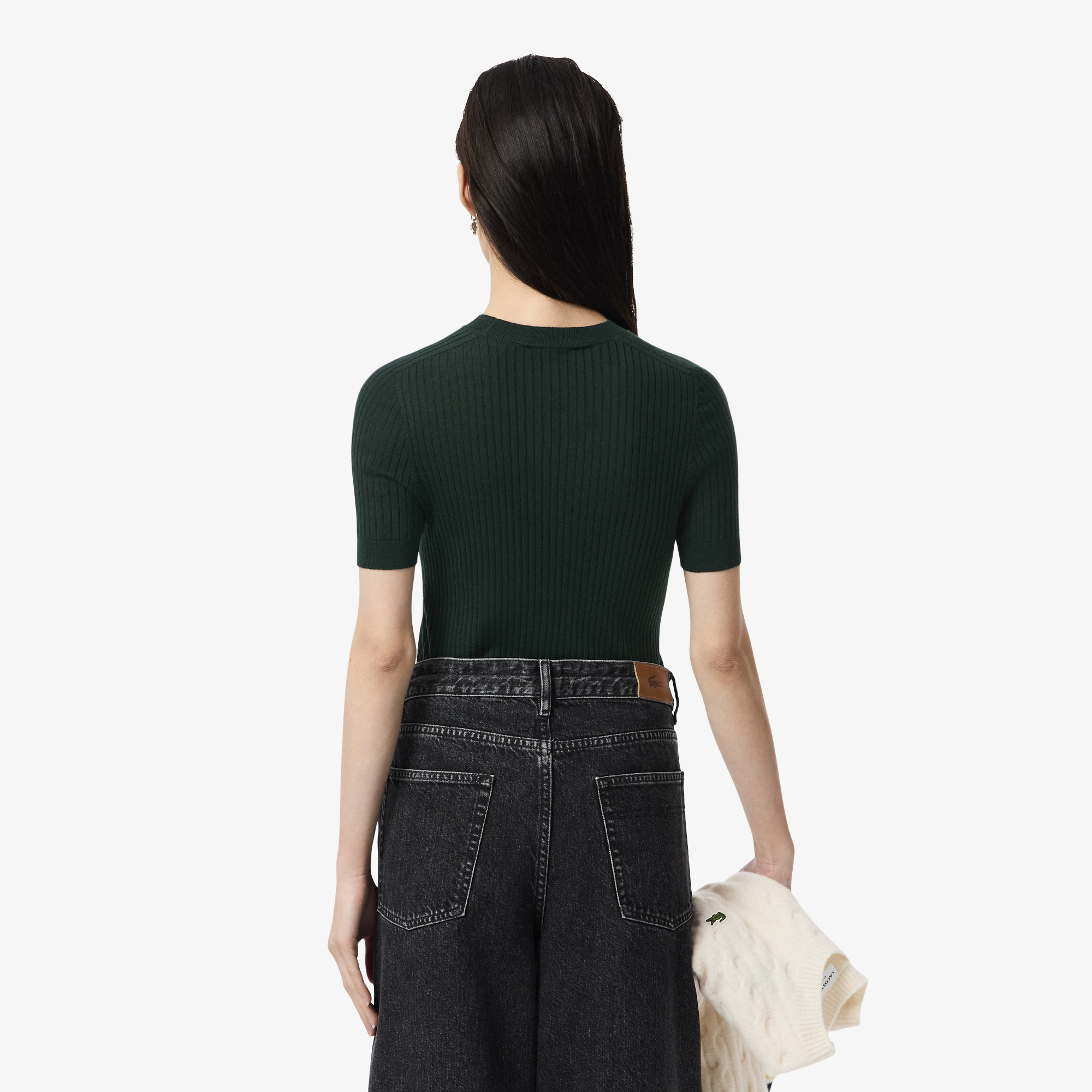 Áo Len Lacoste Nữ Dệt Kim Gân Merino Tay Ngắn