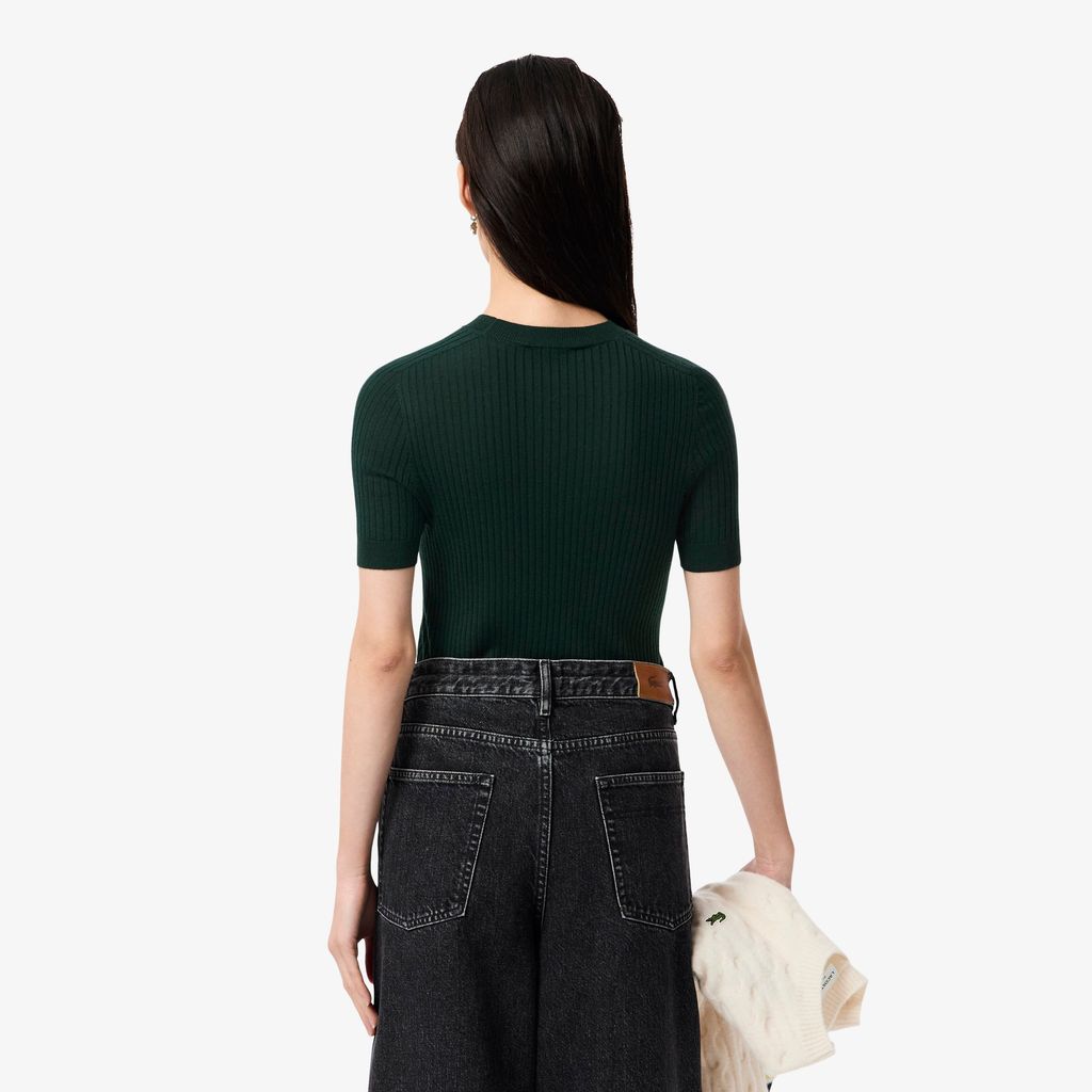 Áo Len Lacoste Nữ Dệt Kim Gân Merino Tay Ngắn