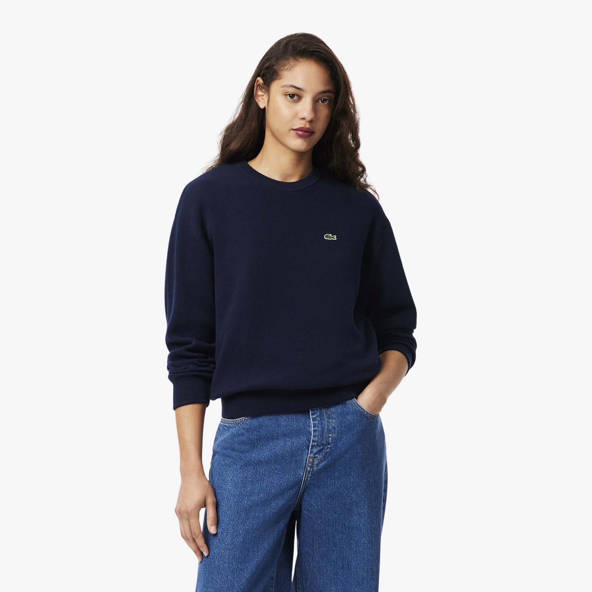 Áo Len Lacoste Nữ Cổ Tròn Dáng Rộng Chất Liệu Cotton