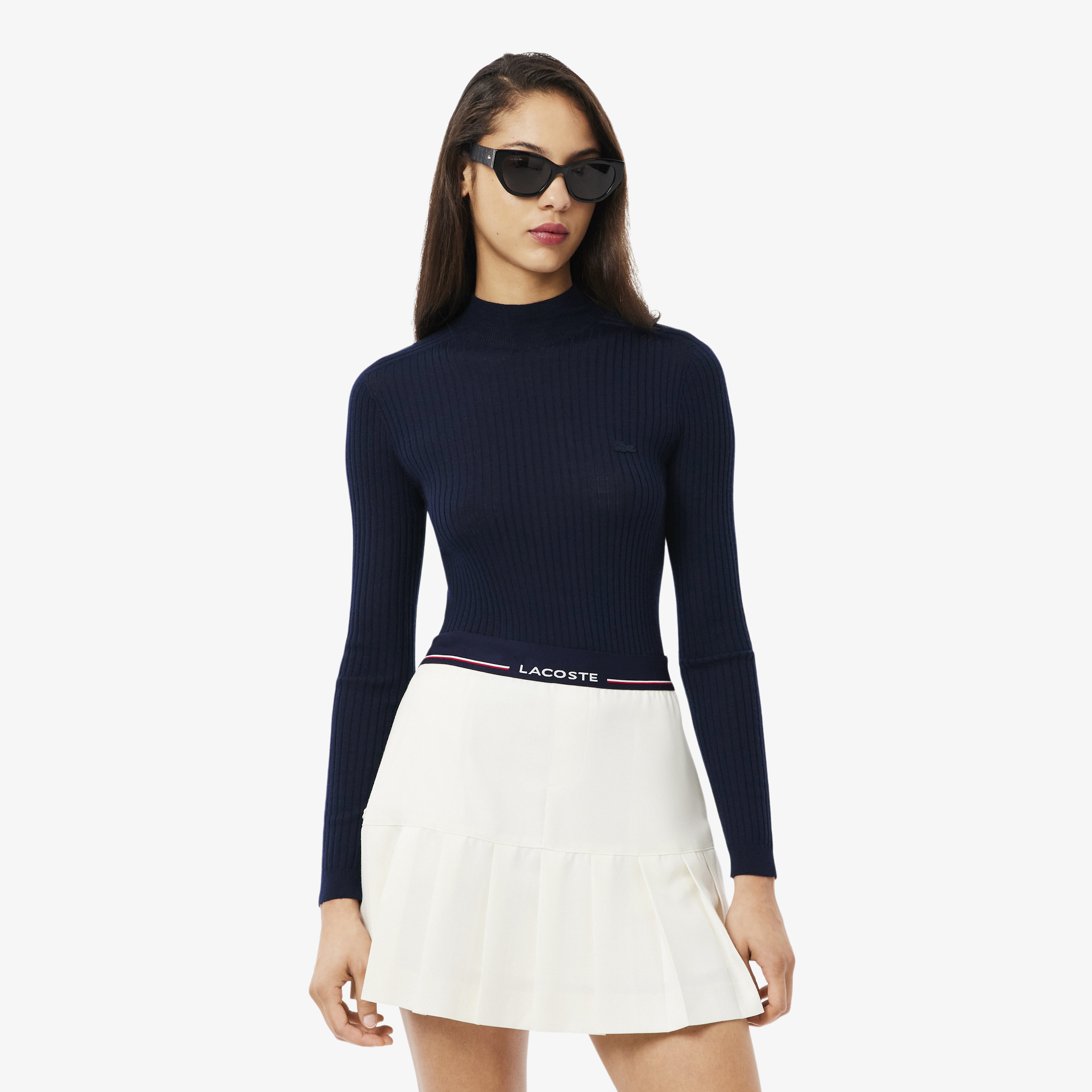 Áo Len Lacoste Nữ Dệt Kim Gân Cổ Cao Chất Liệu Len Merino