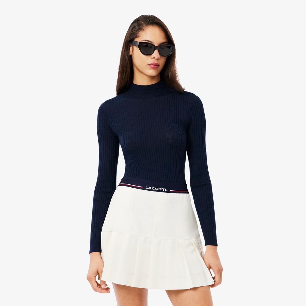 Áo Len Lacoste Nữ Dệt Kim Gân Cổ Cao Chất Liệu Len Merino