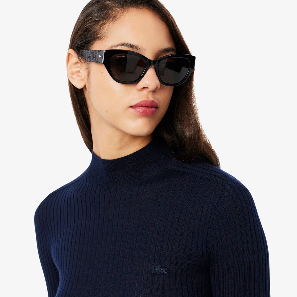 Áo Len Lacoste Nữ Dệt Kim Gân Cổ Cao Chất Liệu Len Merino